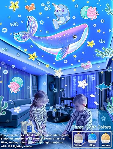 Miniatura 4 de 21 juegos de películas, luz nocturna para dormitorio de niños, techo, control remoto y altavoz Bluetooth, luz nocturna para bebé, proyector de
