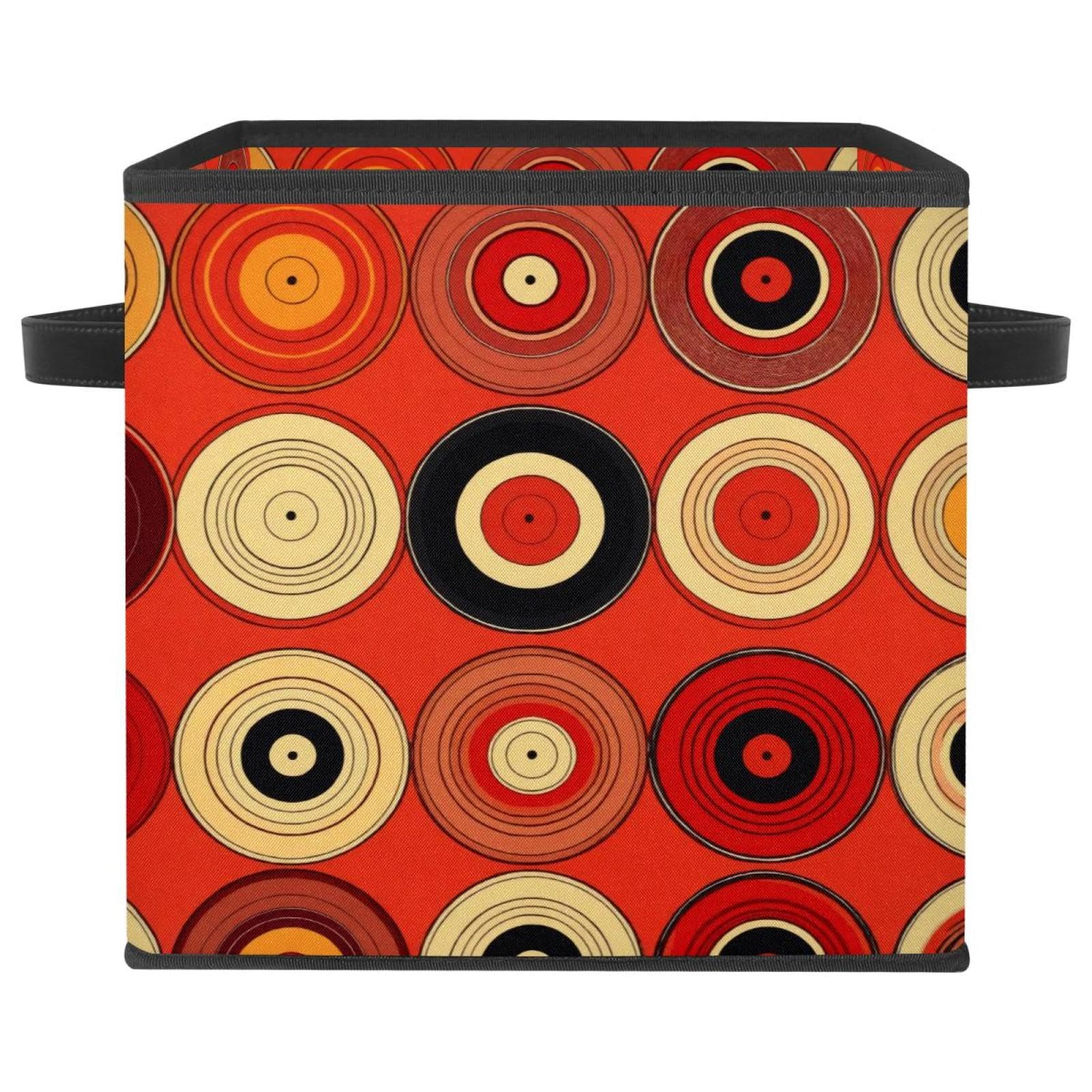 Boîte de rangement cube pliable rouge et poignées cuir pour placard