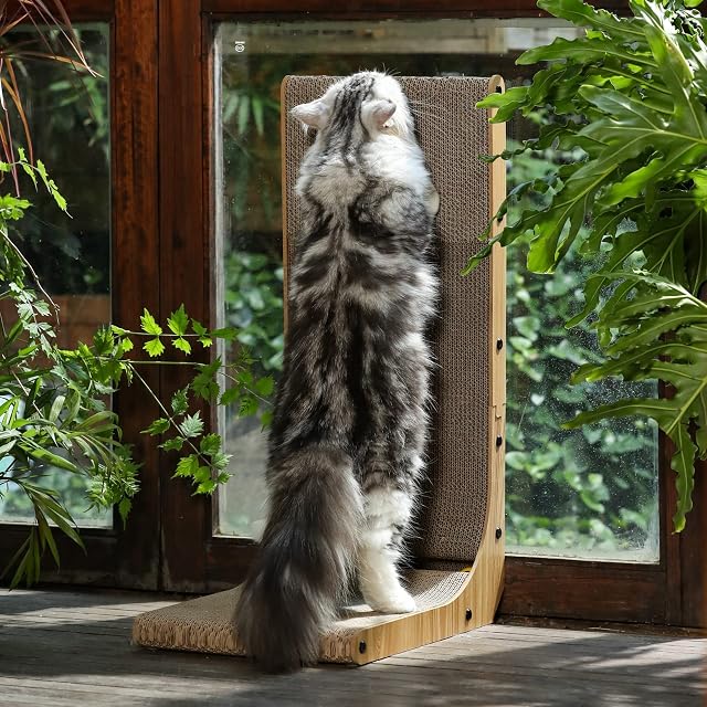 Foto 5 de 8 de FUKUMARU Rascador para Gatos de 68 cm de Altura, rascador Vertical en Forma de L, con Pelota de Juguete