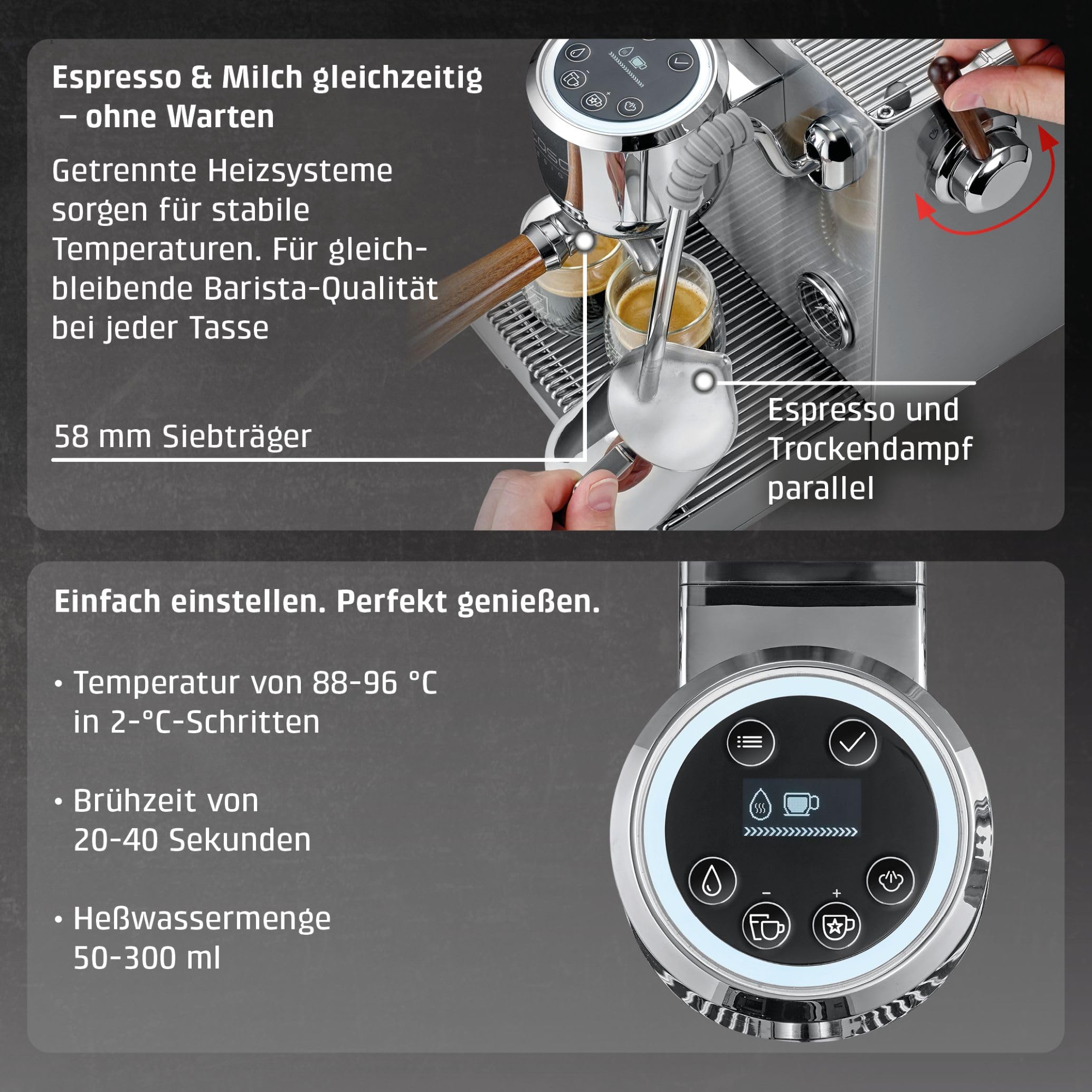 Caso EspressoGourmet Advanced Siebträgermaschine mit Milchaufschäumer