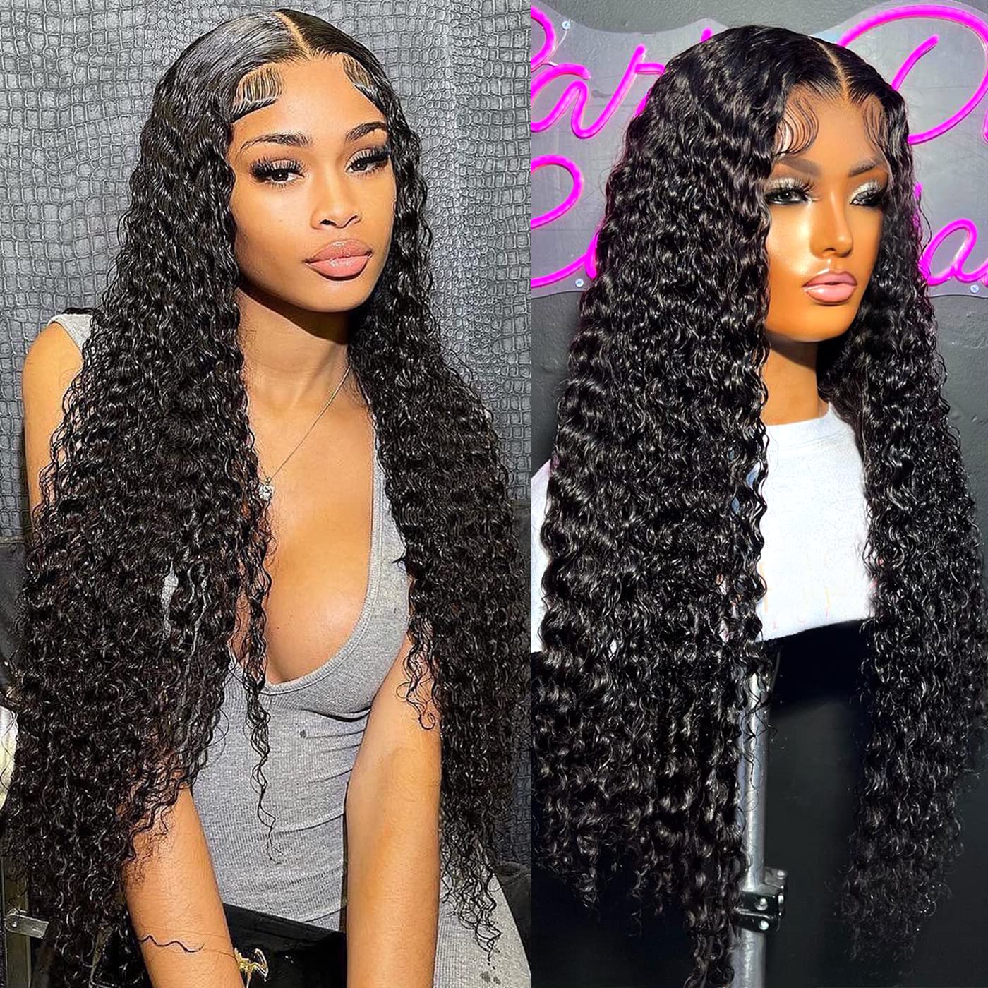 32inch Deep Wave Lace Front Wigs Human Hair Curly Wigs for Black Women Wet and Wavy HD Transparent Lace Front Wigs Human Hair Pre Plucked with Baby Hair
