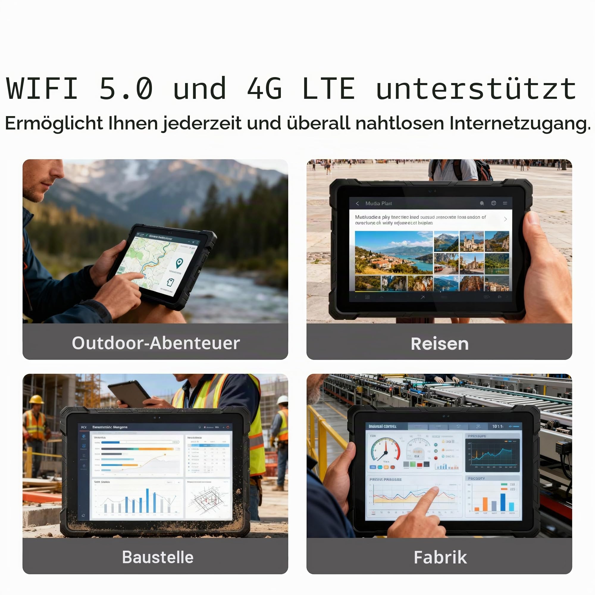 Robustes Tablet PC-HEIGAOLAPC Outdoor Industrielles Tablet 10,1” Wasserdicht IP67 Win 11 Pro, N4105, 8GB Ram, 128GB Rom, Sonnenlichtlesbares 1920x1200 IPS Display, 4G LTE, 8000mAh, HDMI, Type-C, RS232