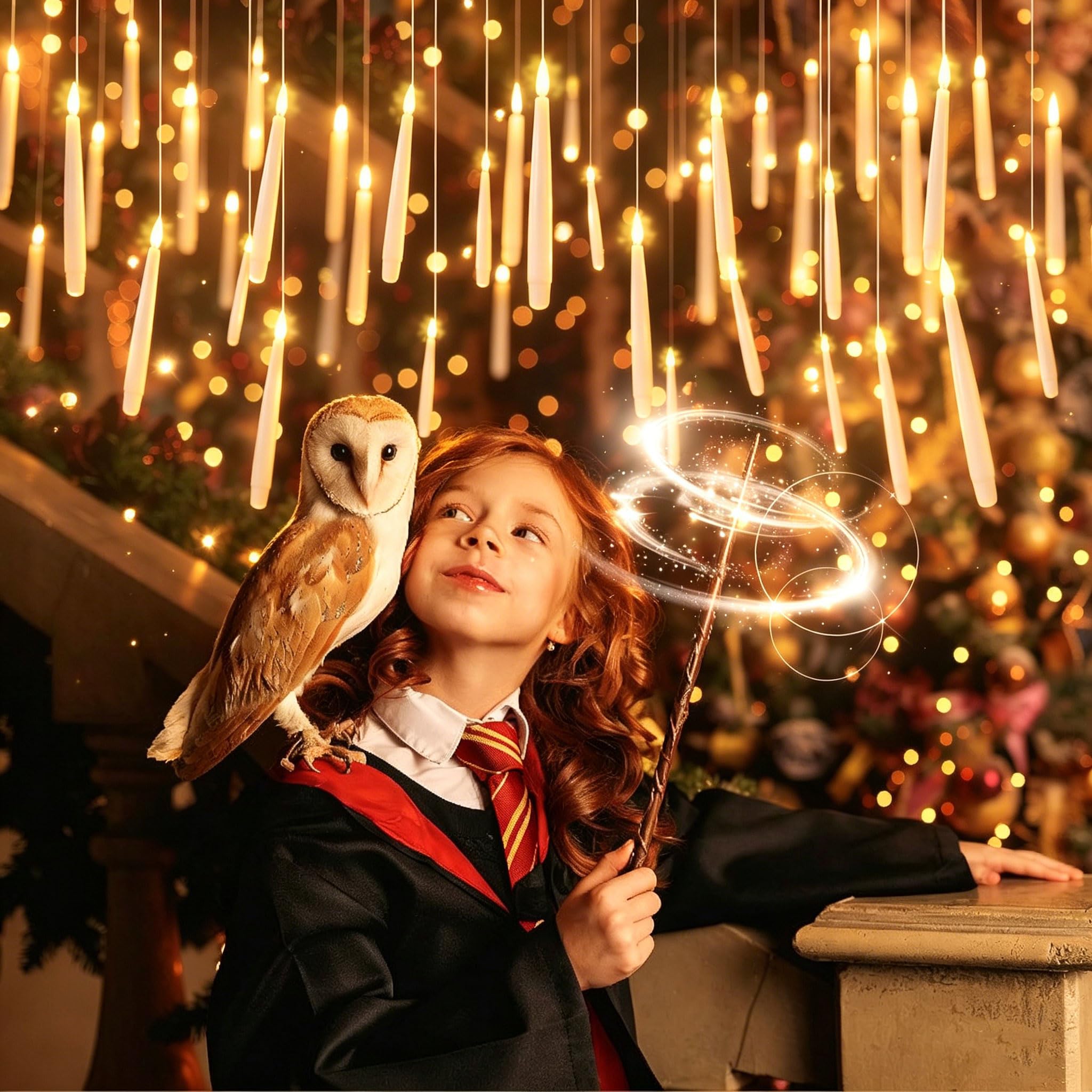 20 Velas LED Flotantes Harry Potter con Mando a Distancia de Varita Mágica, Velas Sin Llama Parpadeantes, Funciona con Pilas AAA, Decoración Mágica para Fiestas, Navidad, Halloween, Regalo para Fans