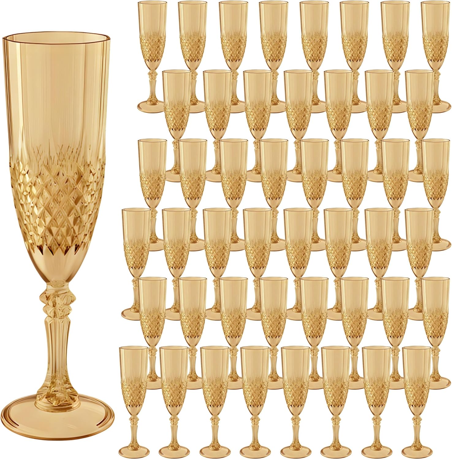 Plastic Champagne Flutes 48pc Gold Set