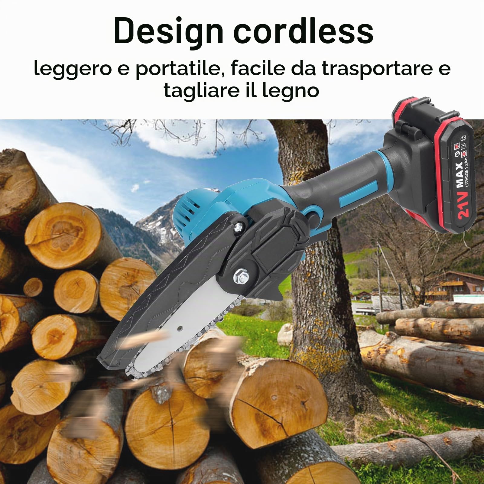 Mingzhe Motosega a Batteria, Seghe Elettriche Portatili da Potatura da 21 V 4 Pollici Piccola Motosega per Spaccare il Legno per Frutteto Giardino (2 batterie)