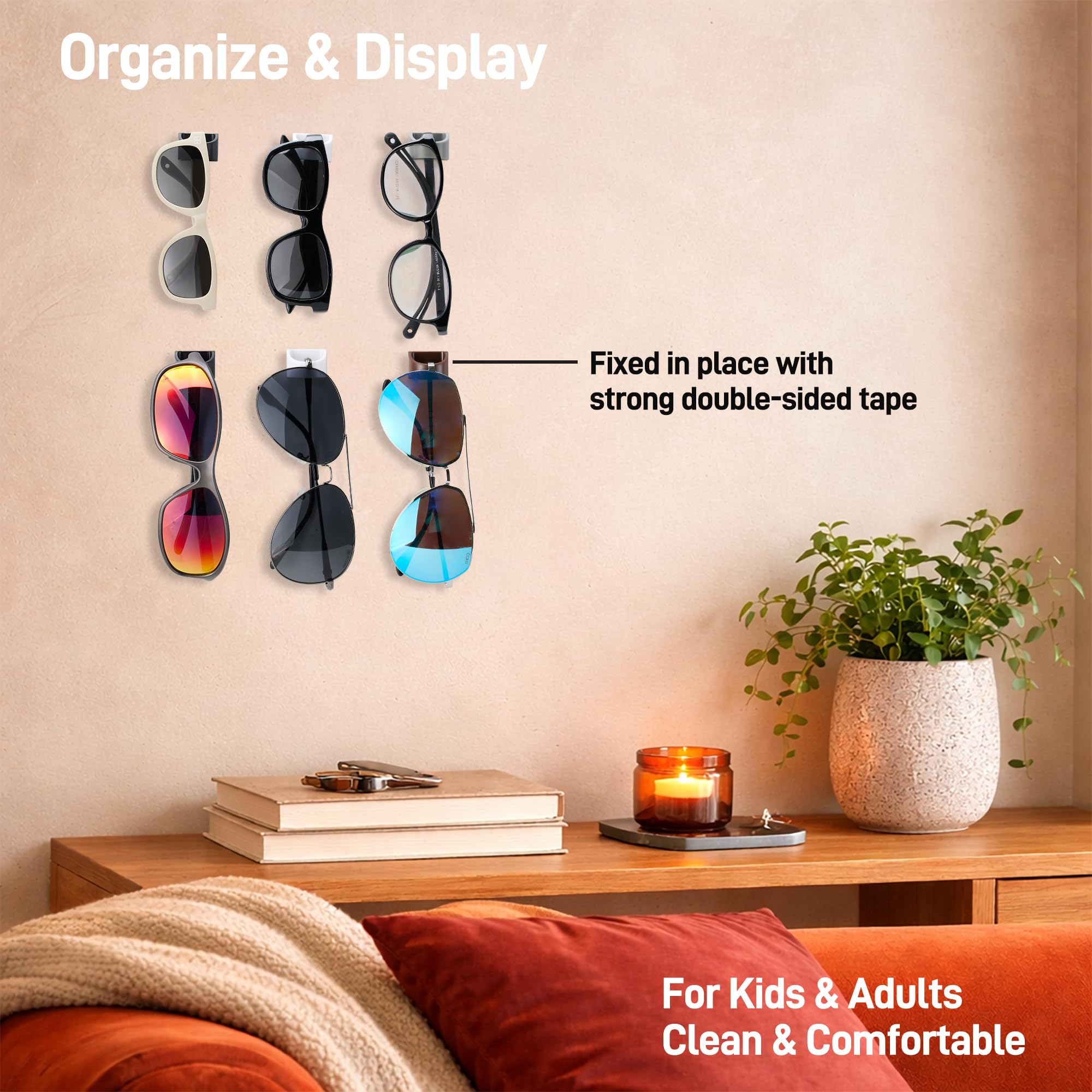 Organizador de lentes de sol, paquete de 6 soportes para gafas y gafas para gafas, gafas de sol, gafas de lectura, soporte para gafas de sol para el hogar, oficina, coche, conductor, taller