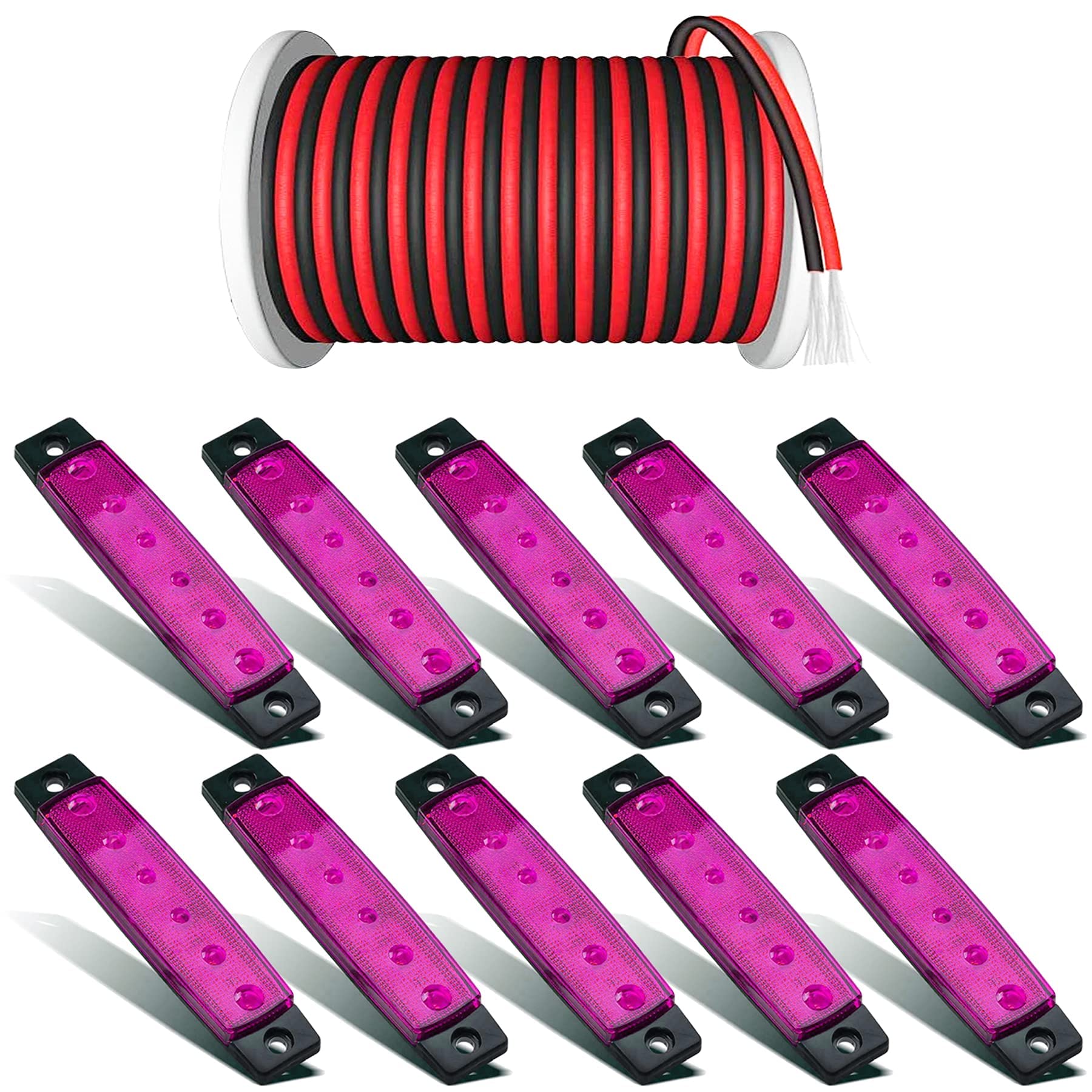 PSEQT 3.9'' LED Rock Strip Lights Car Exterior Underglow Wheel Fender Light Purple (10Pcs) + 100FT/30M 22AWG 2pin Extension Cable Wires Cord (1Pcs)