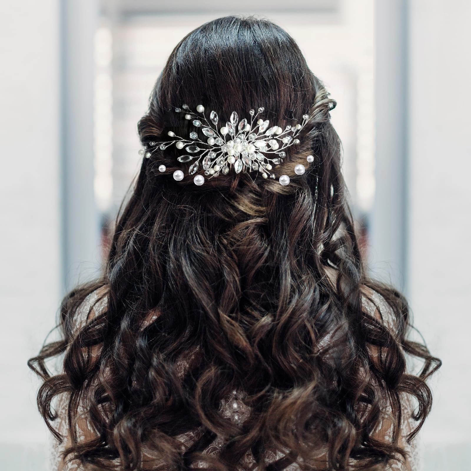 Haarkamm Hochzeit und 8 Stück Haarspange Perlen, Braut Haarschmuck Hochzeit Silber, Kristall Haarschmuck Blumen, Brautschmuck Haare, Haarnadeln Hochzeit