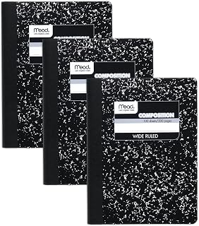 Mead Composition Notebooks, 3 Pack Wide Ruled, 100 Sheets, 7.5x9.75 Black Marble - Durable School Essentials