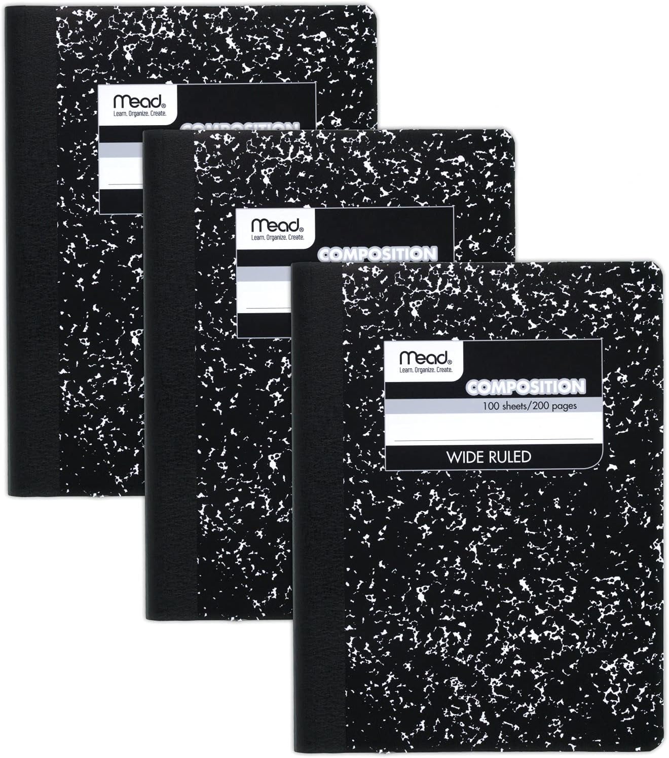 Composition Books/Notebooks, Wide Ruled, 100 Sheets, 9-3/4" x 7-1/2", 3 Pack (38301)