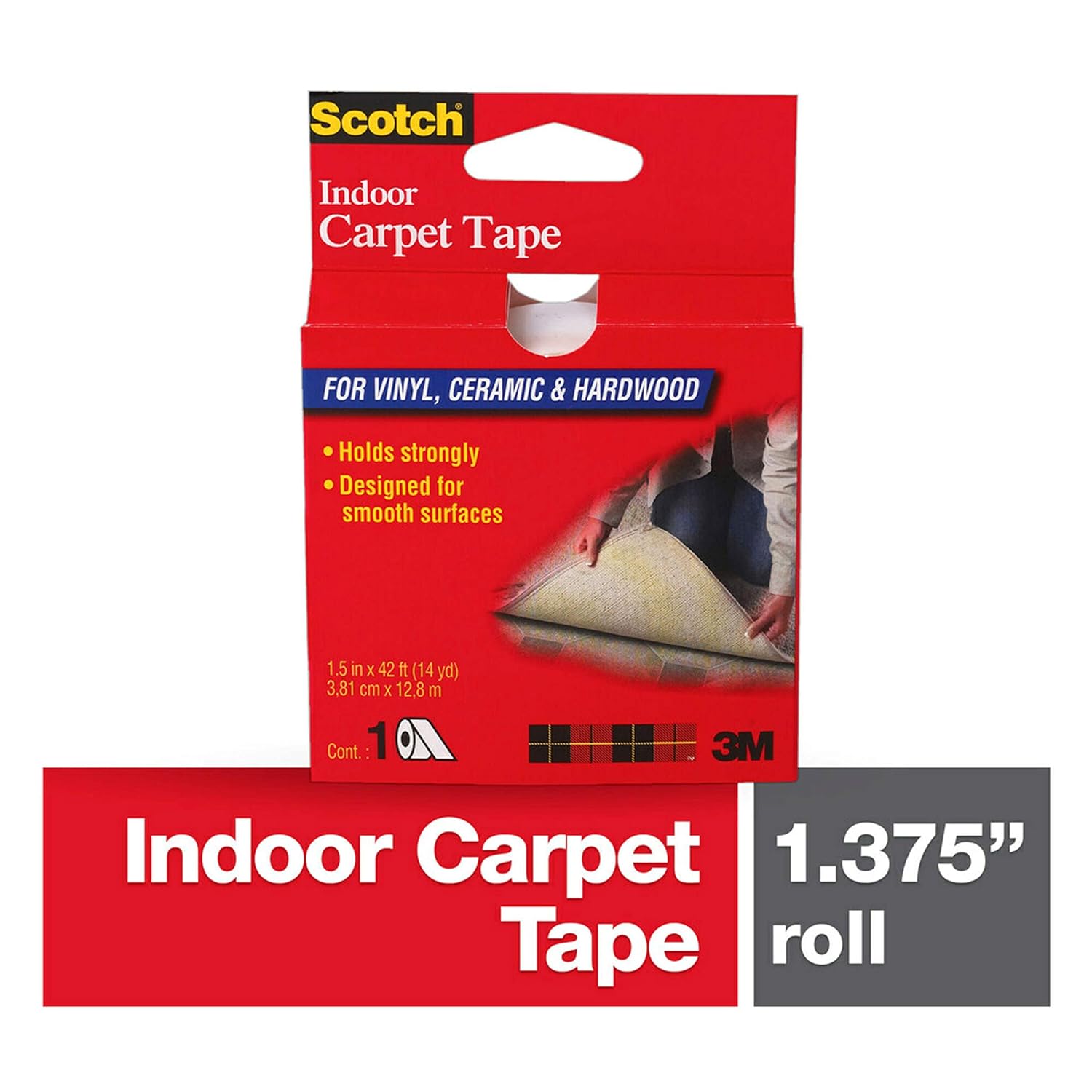 Scotch Indoor Carpet Tape for Vinyl, Ceramic & Hardwood, 1.5 inches by 14 Yards, CT2010, 1 roll
