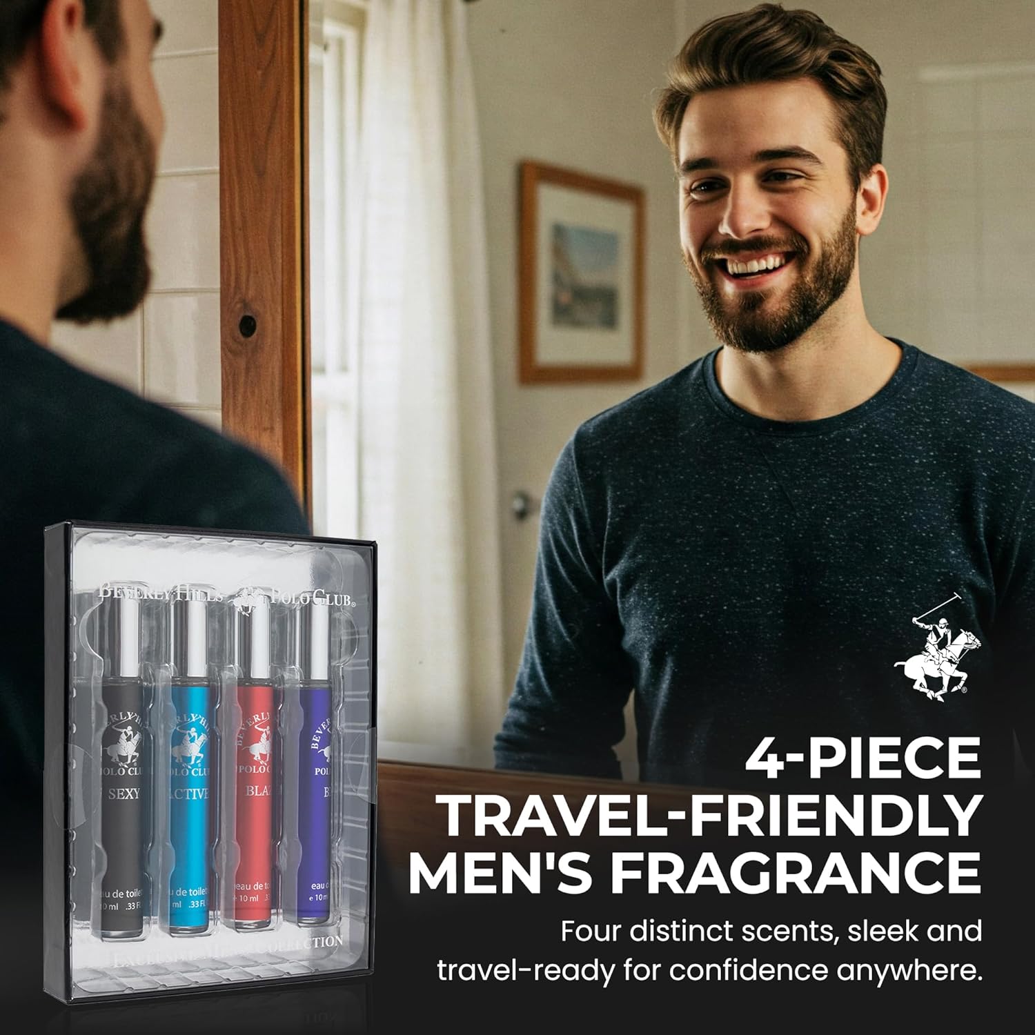 Beverly Hills Polo Club EDT Pen Spray Collection - Set of 4 Men's Fragrance Gift Set - Active, Sexy, Blaze and Blue Scent - Long-Lasting, Travel-Friendly Cologne for Men (10ml Each) - Image 2