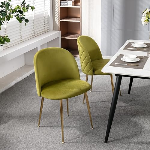 Miniatura 6 de ZHENGHAO Juego de 2 sillas de comedor de terciopelo, sillas de comedor modernas, sillas laterales sin brazos con patas doradas, sillas de cocina