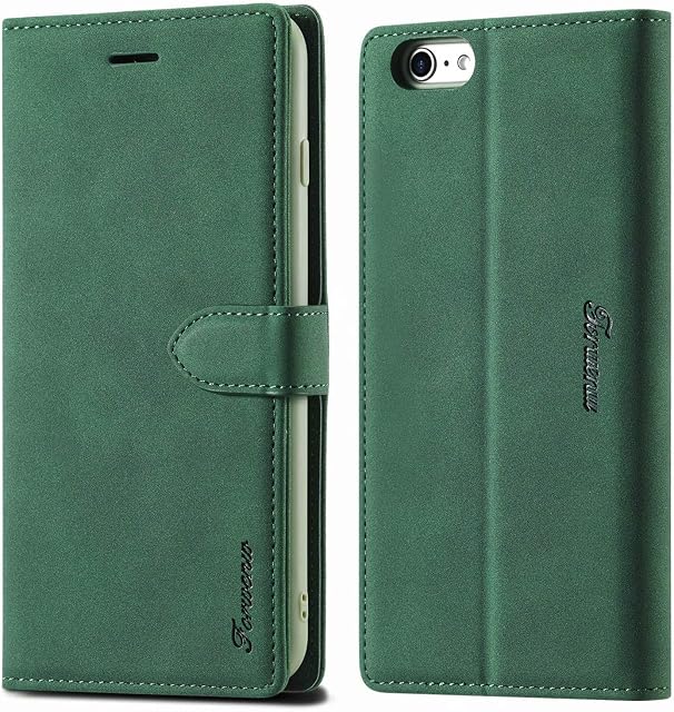 LOLFZ Wallet Case for iPhone 6 Plus, for iPhone 6S Plus Case, Premium Leather Case Card Holder Kickstand Magnetic Closure Flip Case Cover for iPhone 6 Plus 6S Plus - Green
