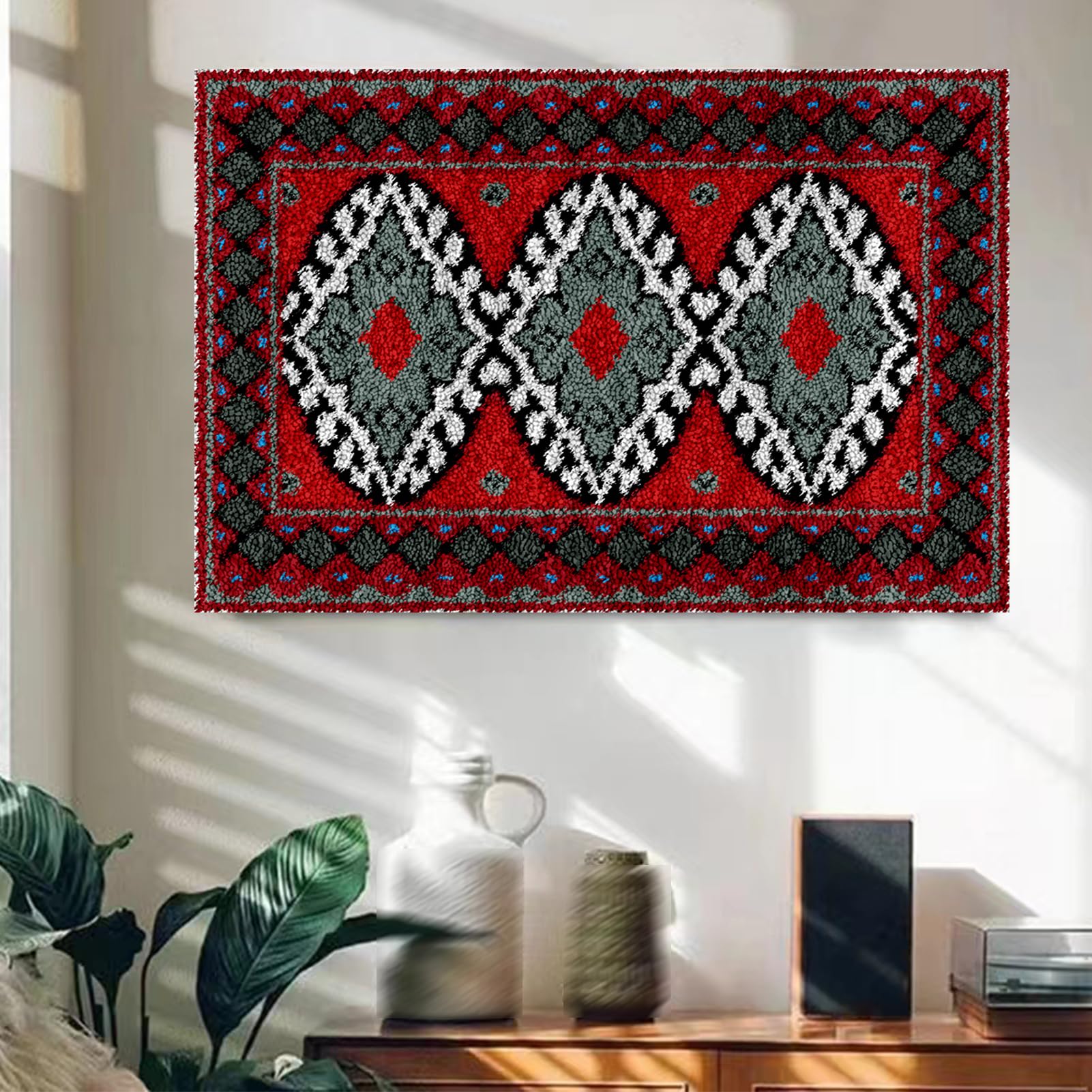 Groß Knüpfteppich Zum Selber Knüpfen-Sets 90 x 120 cm Vorgedrucktes Muster Leinwand Teppich Stickerei Handwerk Für Erwachsene Handarbeiten diy Teppich Handarbeit Selbst Knüpfen Set,Latch Hook Rug