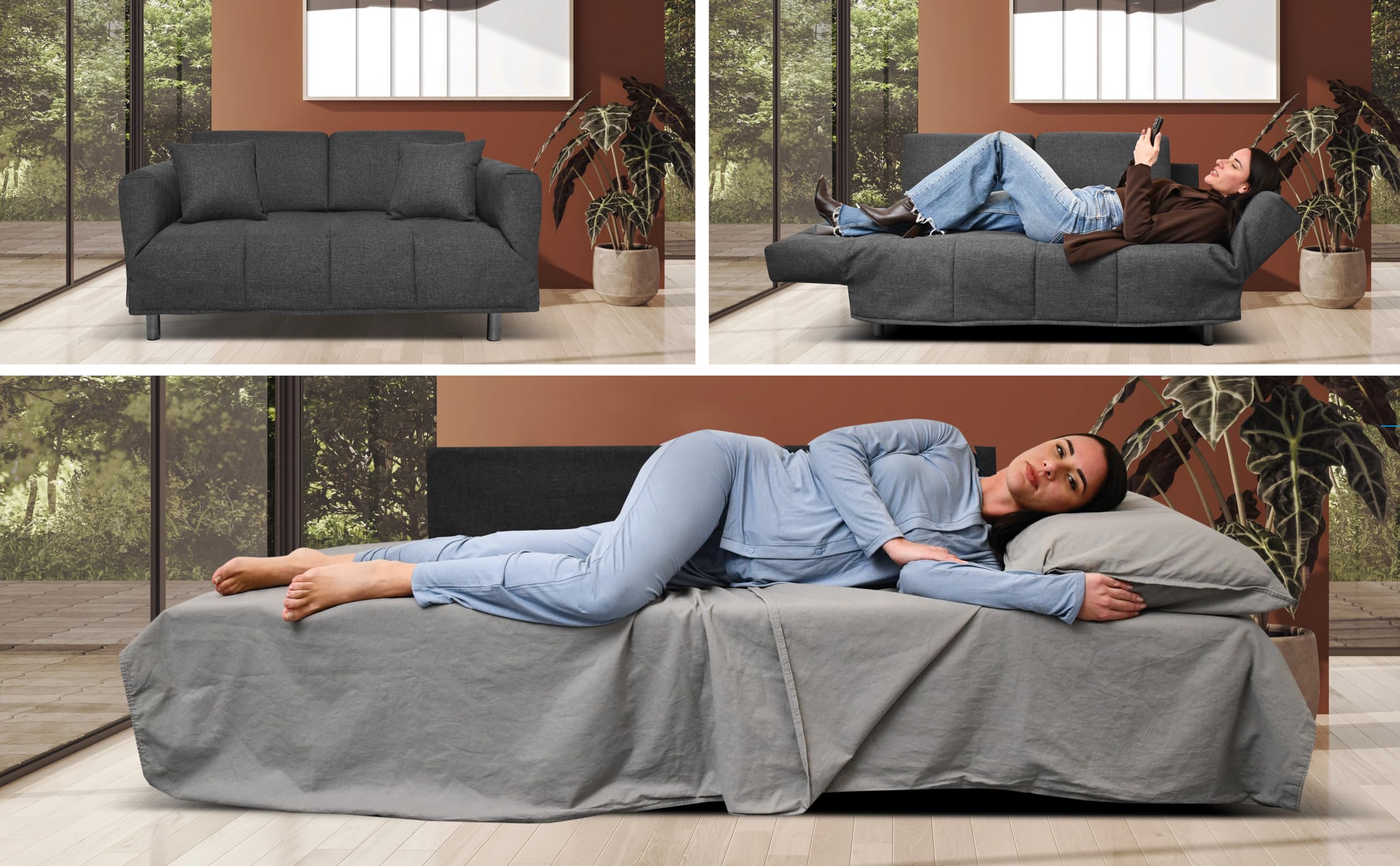 Nuvole di Sonno - Divano Letto Levis trasformabile in Letto con Materasso Comfort, Design Moderno Salvaspazio, Rivestimento Sfoderabile, 2 Cuscini in Omaggio, Made in Italy (Nero)
