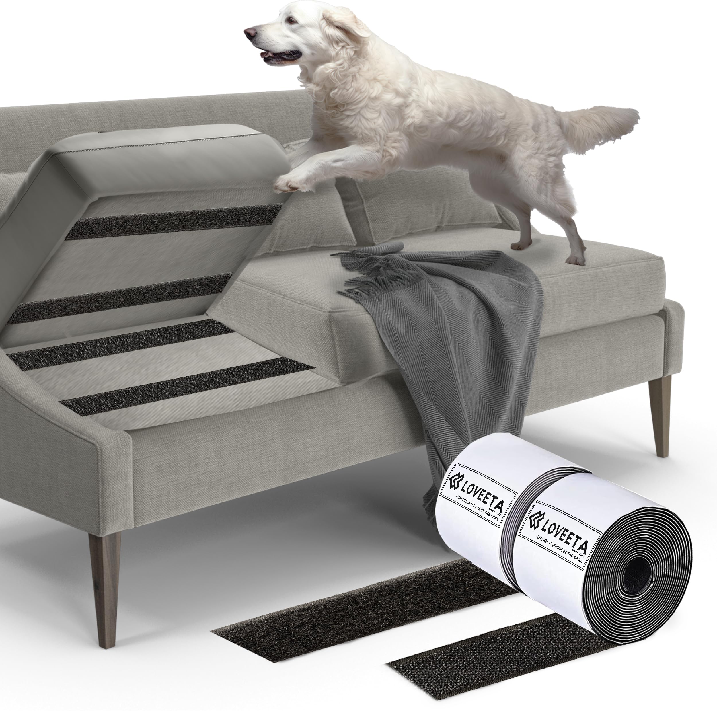 LOVEETA 4.4'' × 17 Feet Power-Grip Couch Cushion Hook and Loop Tape, 2.0 PIB Heavy Duty Adhesive, Keep Couch Cushions from Sliding, Prevent Cushions from Sliding Outdoor, Mattresses, Carpets