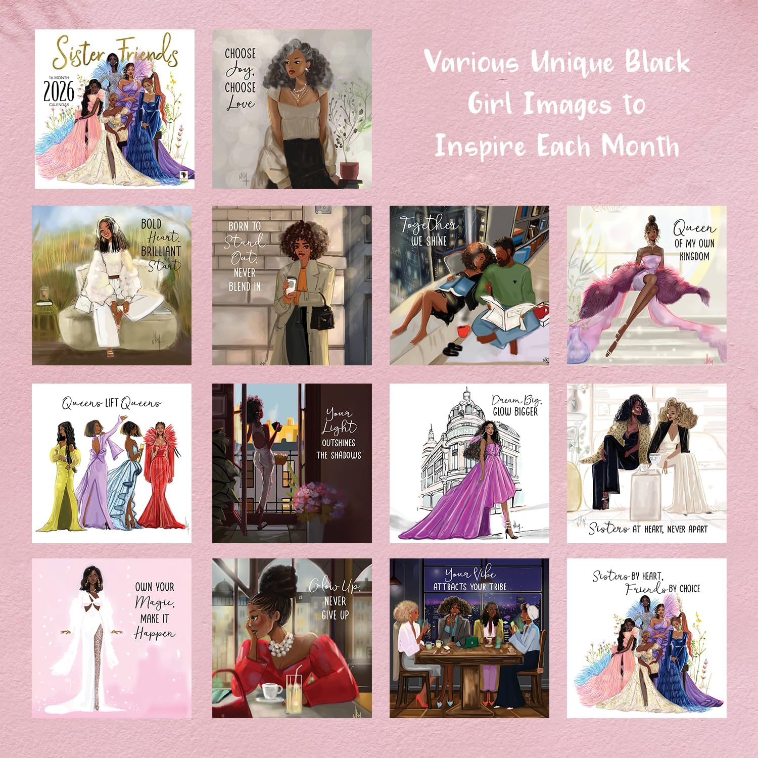 African American Expressions 2026 Wall Calendars - Monthly Calendars Celebrating Black Culture & History - 12x12 Hanging Calendar - 16 Months (Sister Friends) - Image 2