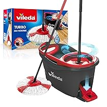 Vileda Turbo Mop Easy Wring & Clean con Secchio a Pedale, Manico Telescopico 85-130 cm, Scopa con Tergicristallo Rotante, Mocio in Microfibra 2 in 1, Scopa a Pedale e Secchio, colore Grigio