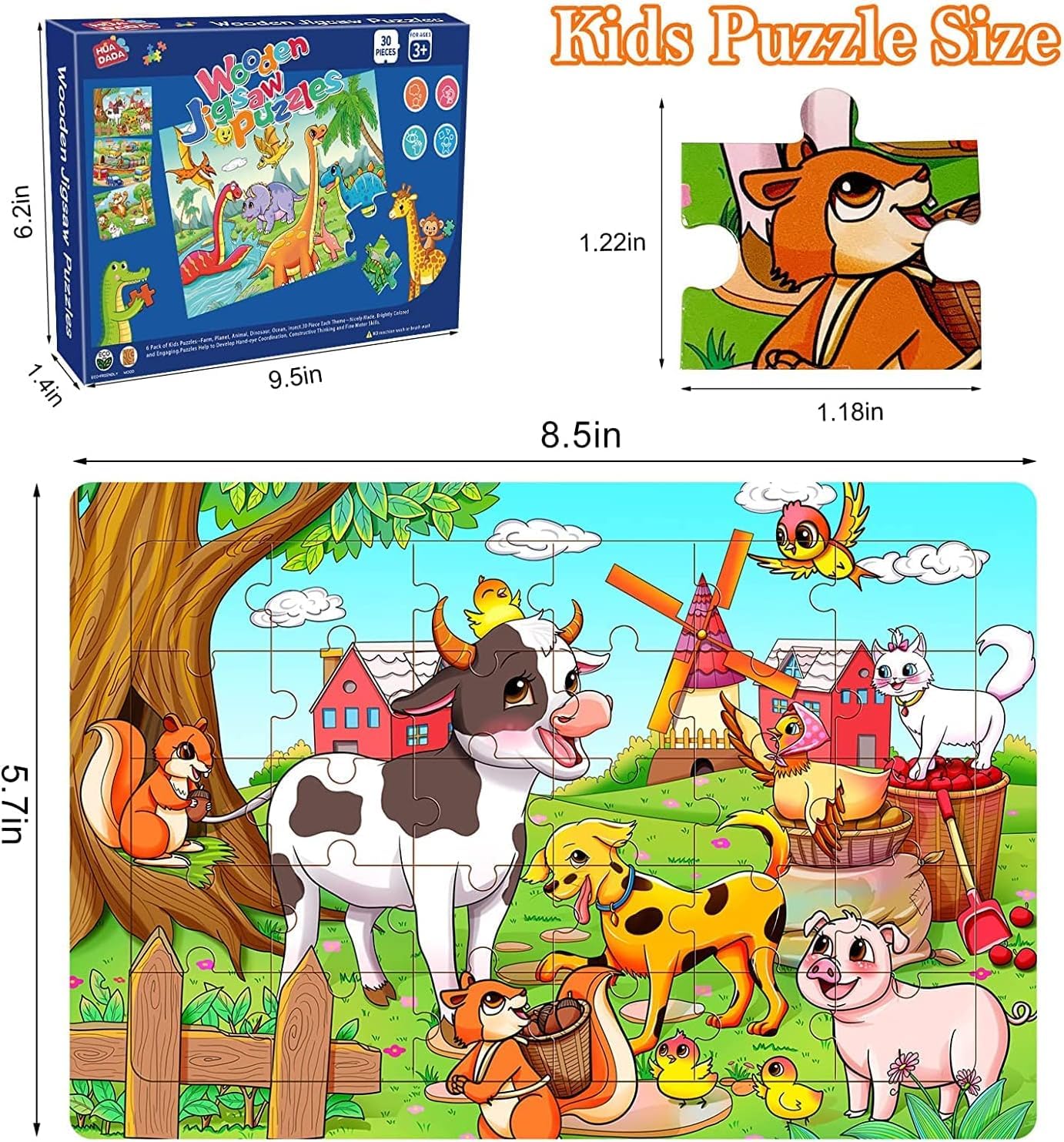 6 Puzzles X 30 Pièces) - Puzzle En Bois - 30 Pièces - Puzzle D'entraînement Cérébral Pour Enfants
