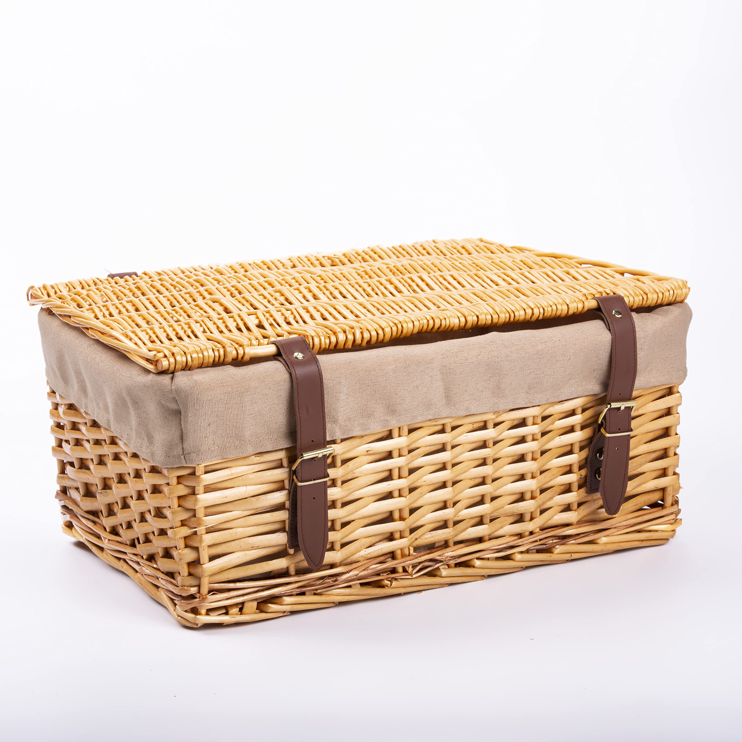 Natural Wicker Storage Hamper with Lid with Liner Gift Hamper Shelf Basket (Large)