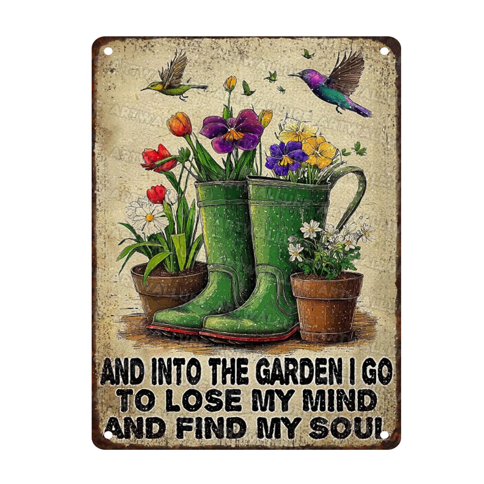 Vintage Garden Tin Sign And Into The Garden I Go To Lose My Mind And Find My Soul Metal Tin Sign for Outdoor Flowers Decor Gardening Yard Art 12x16Inch