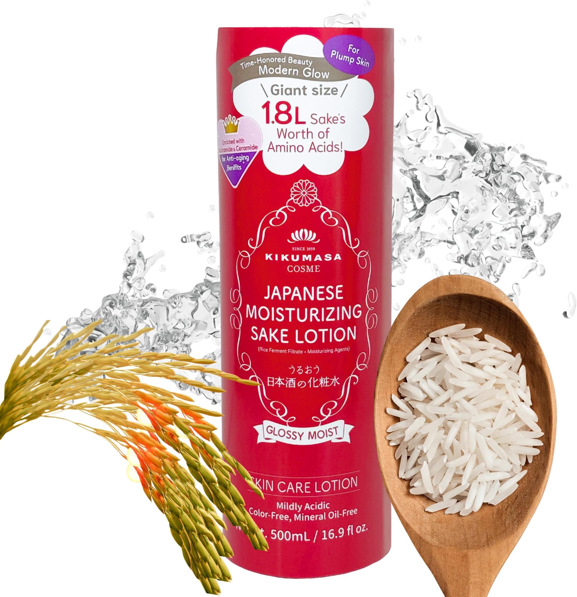 Kikumasamune 2-In-1 Face Toner + Organic Body Lotion For Women, Full Men With Fermented Rice& Sake, Ceramides & Amino Acids, Japanese Skincare Anti Aging 16.9 Fl Oz Firm