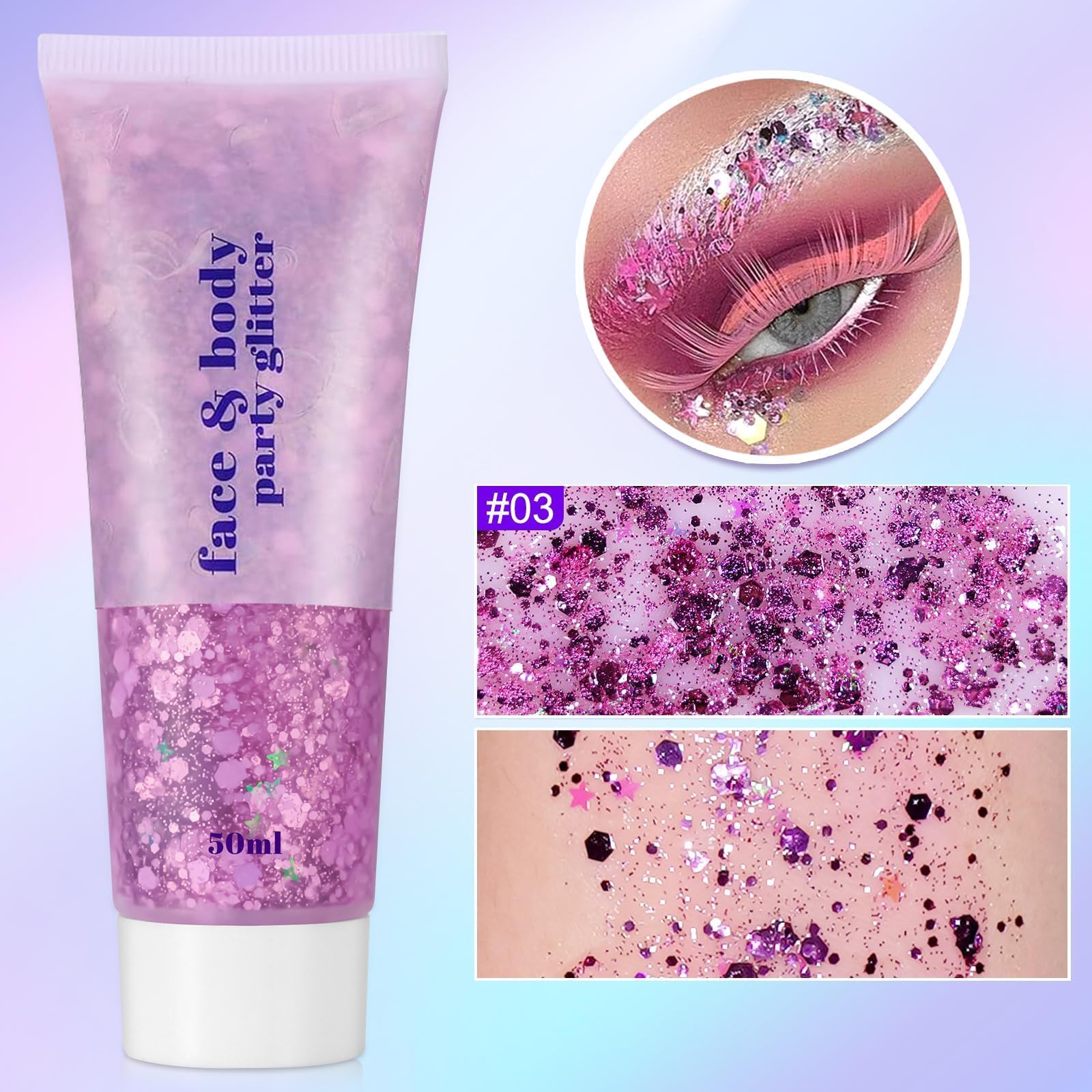 Sularpek Brokat do twarzy, 50 ml, brokatowy żel do włosów, cekiny, błyszczący płynny cień do powiek, syrenka, cekiny, festiwal, brokat, do twarzy, ciała, oczu, włosów, festiwalu, na imprezę, do