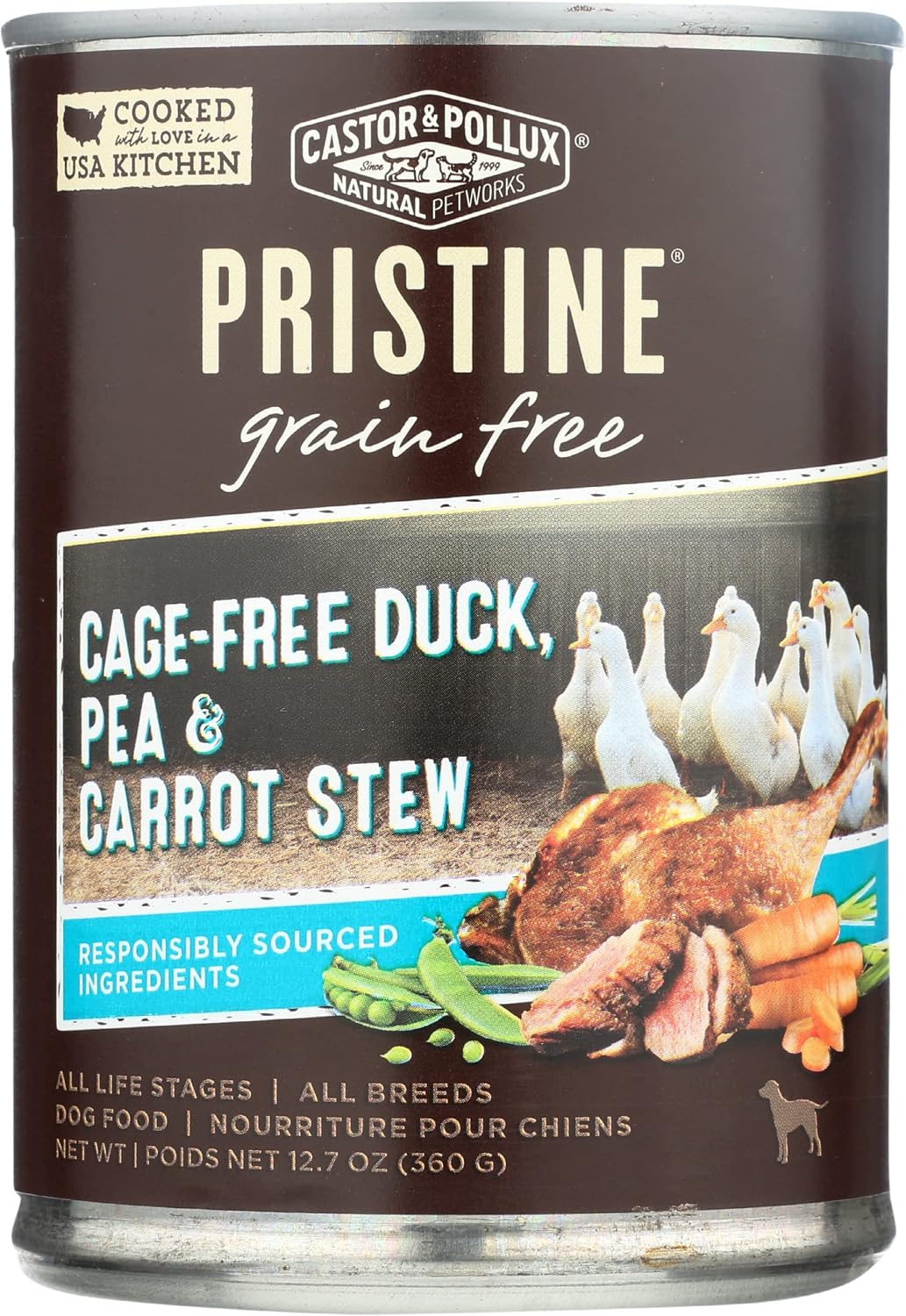Castor & Pollux Pristine Cage-Free Duck, Pea & Carrot Stew Dog Food, 12.7 OZ