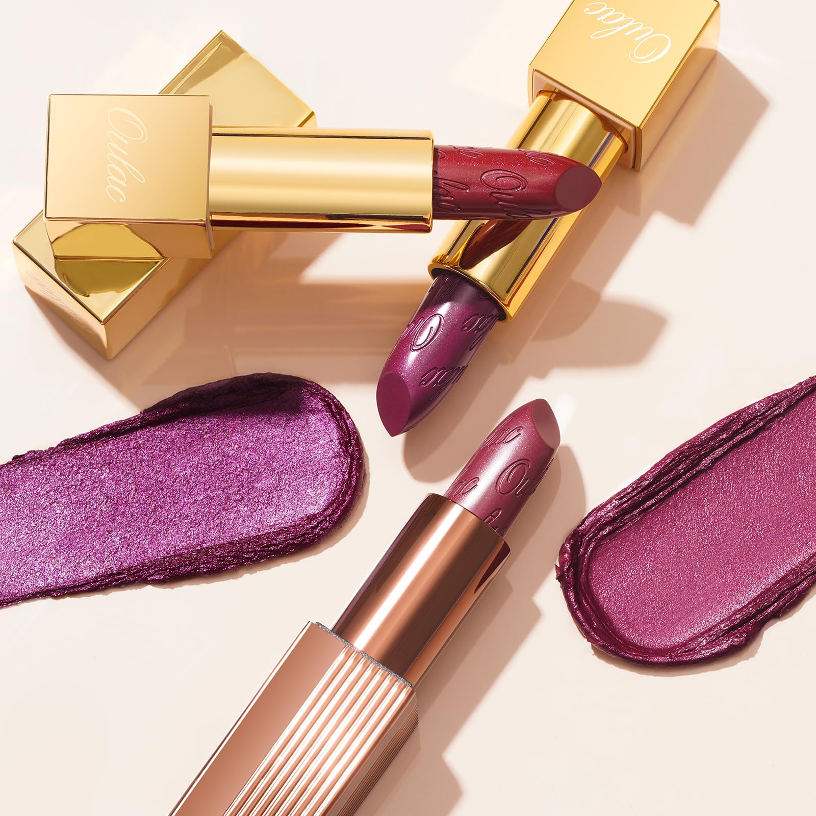 Oulac Burgundy Metallic Shine Lipstick Set, Lip Set for Women Red Lip Color Kit, Creamy Formula, Full Coverage - Image 4