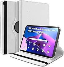 TGK 360 Rotatable Smart Flip Case Cover for Lenovo Tab M10 Plus 3rd Gen 10.6 Inch TB125FU TB128XU (White)
