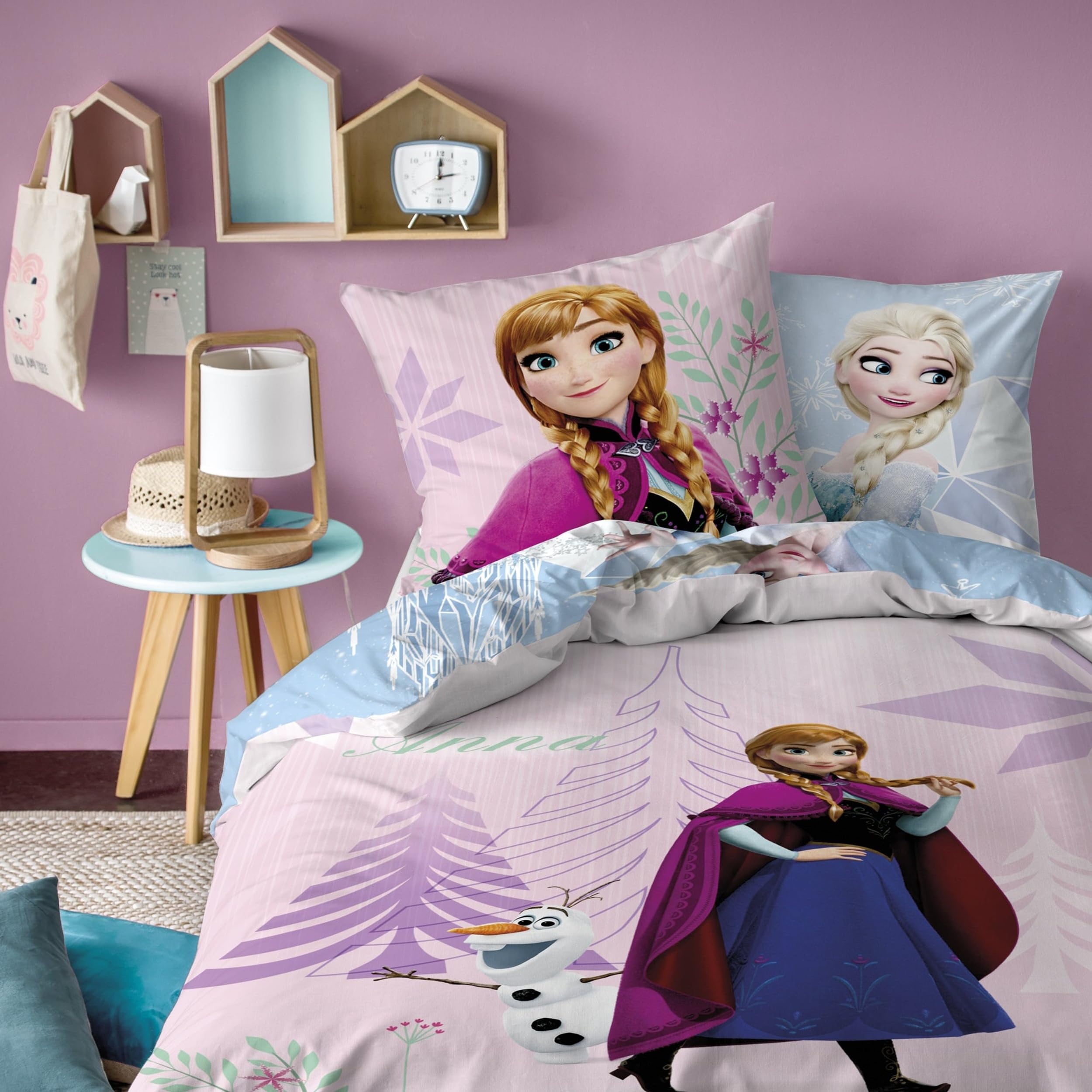 Disney Bettwäsche Set 2-teilig 135x200 80x80 cm – Frozen Wendebettwäsche mit Anna und Elsa