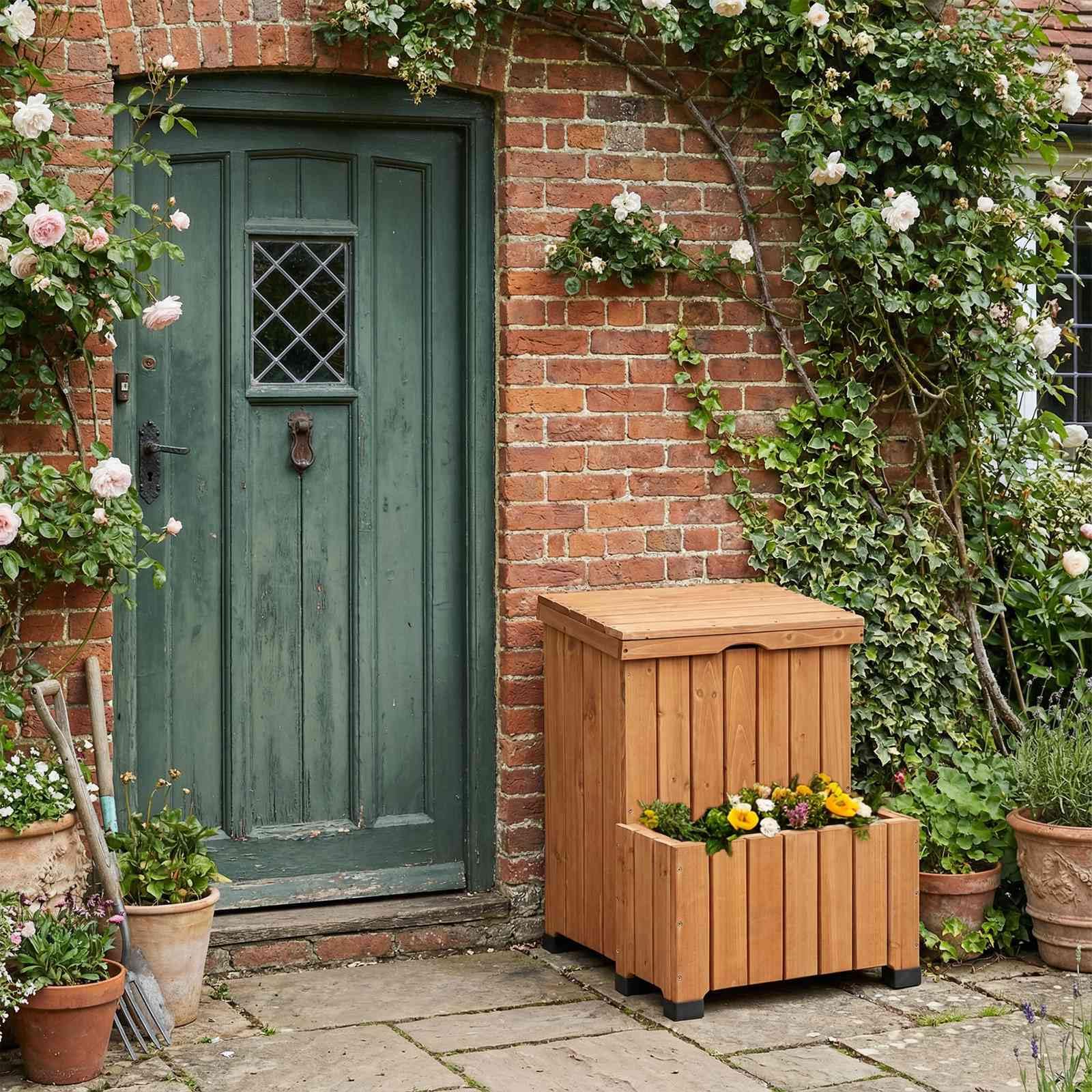 BIRCHTREE Wooden Parcel Storage Box with Planter, Weather Resistant Outdoor Delivery Box for Garden, Home & Doorstep