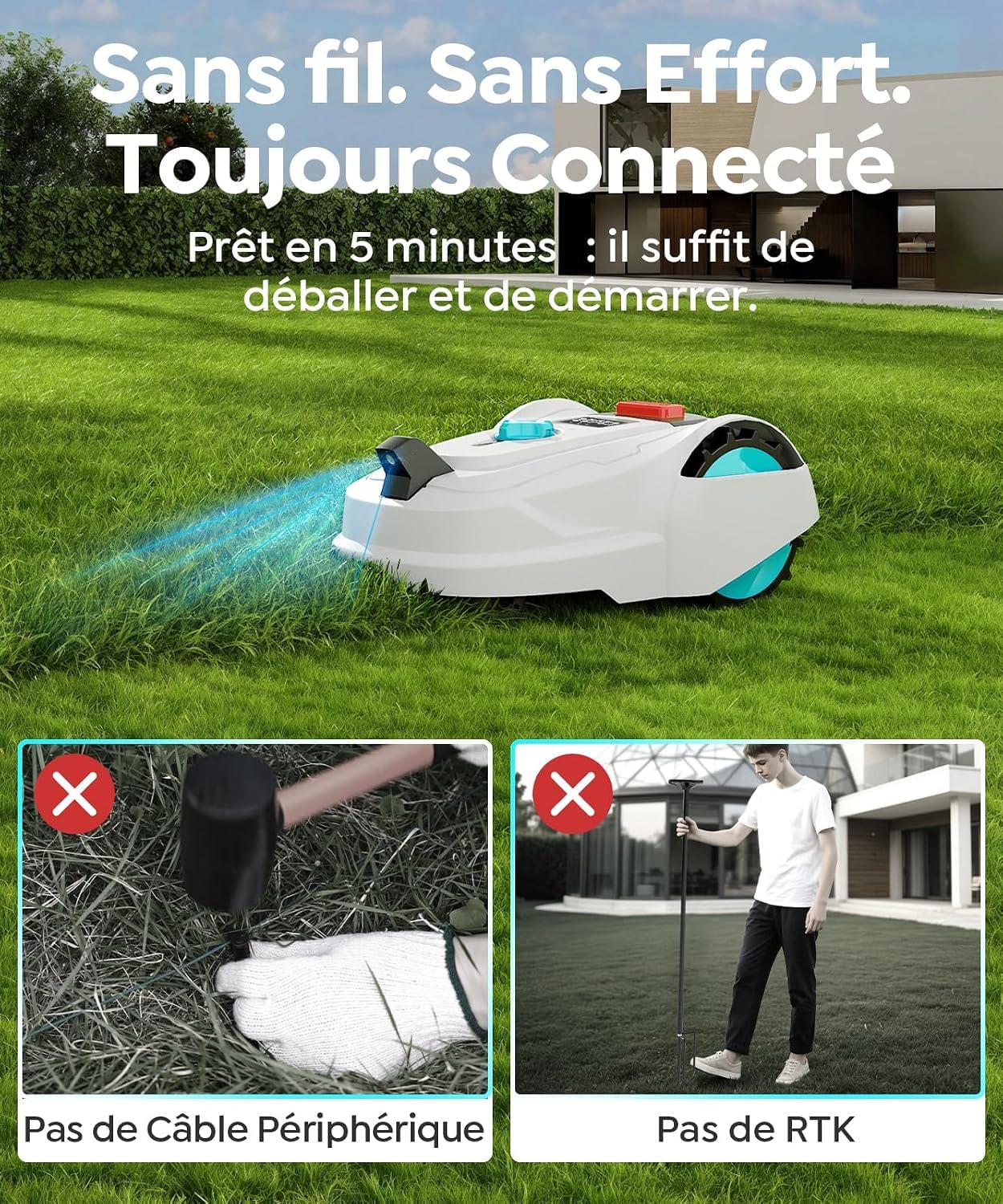 YARDCARE M800Plus Robot Tondeuse sans Fil Périphérique Max 800m² - vue 3