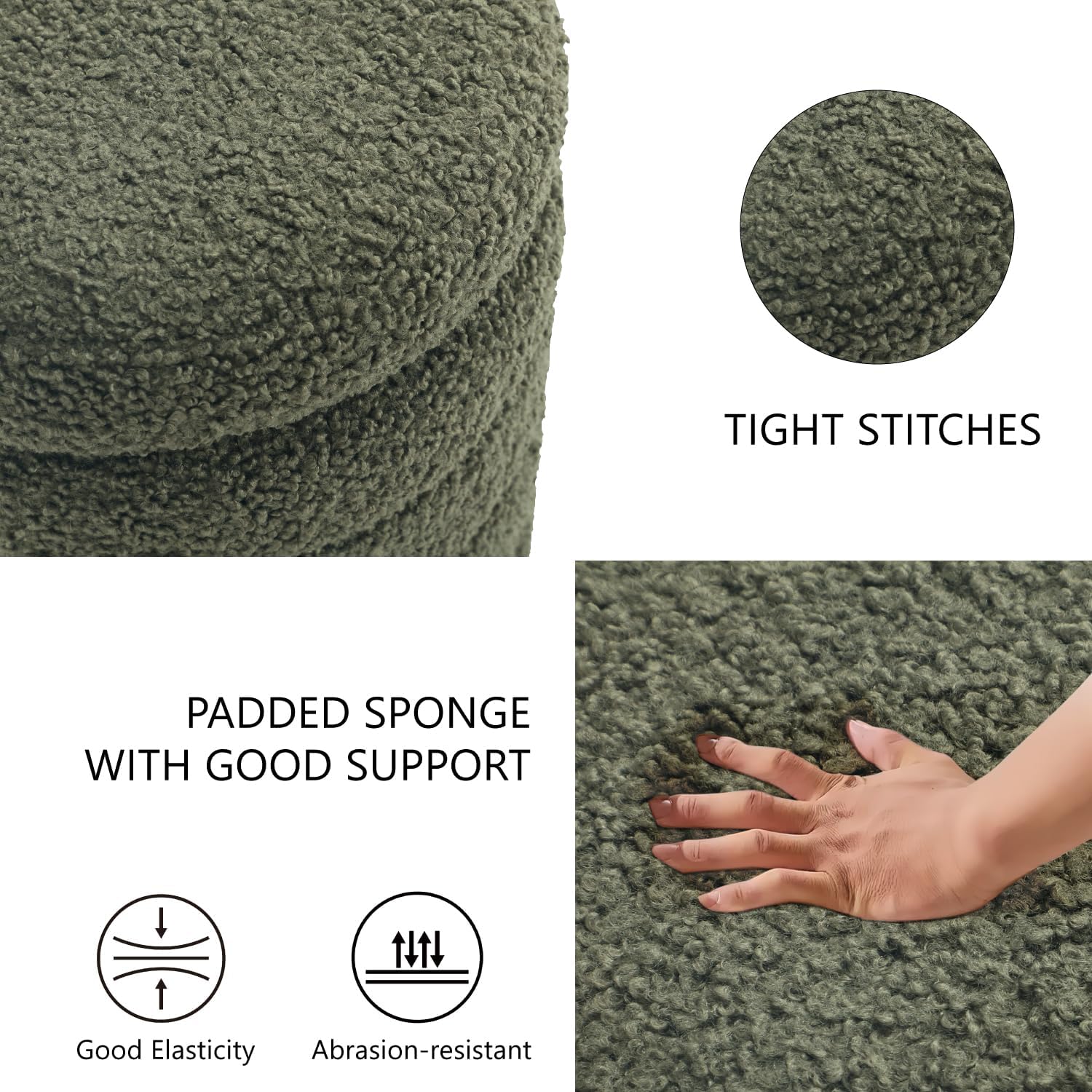 Get Set Style Modern Round Ottoman with Soft Padded Seat, Storage Vanity Chairs for Makeup, Upholstered Footrest Stool Ottoman Foot Stool for Living Room, Bedroom