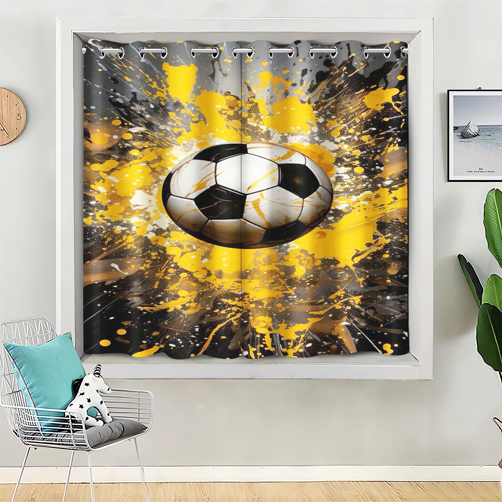 Fußball Gardinen Verdunkelungsvorhänge Für Kinderzimmer Jungen Fußball Sport Blickdicht Vorhänge Fußball Verdunkelungsvorhang Für Schlafzimmer (1,220x215cm(BxH)/ 110x215cmx2)
