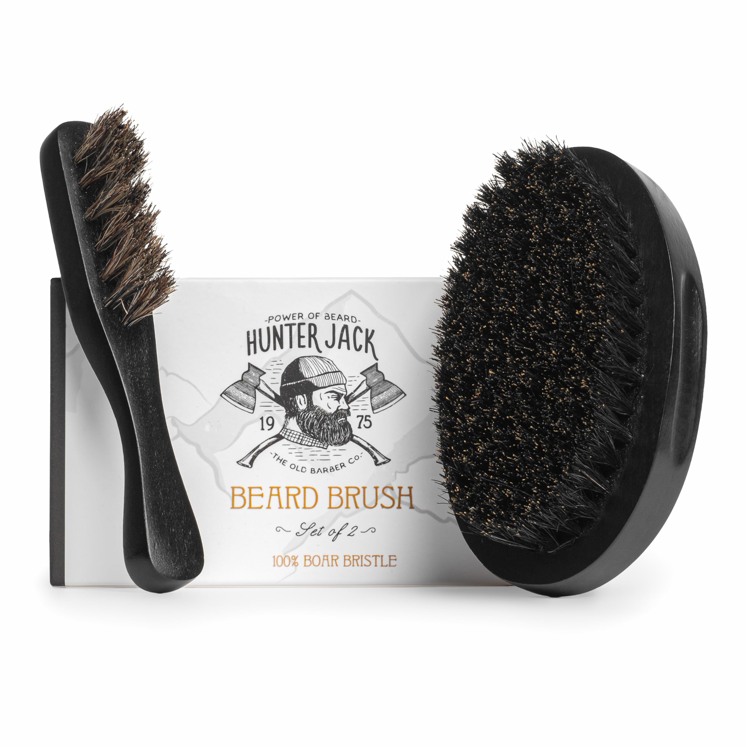 Beard Brush for Men - Natural Boar Bristle Beard Brush Kit - Soft Small Mustache Brush for Men - Premium Travel Grooming Set by Hunter Jack
