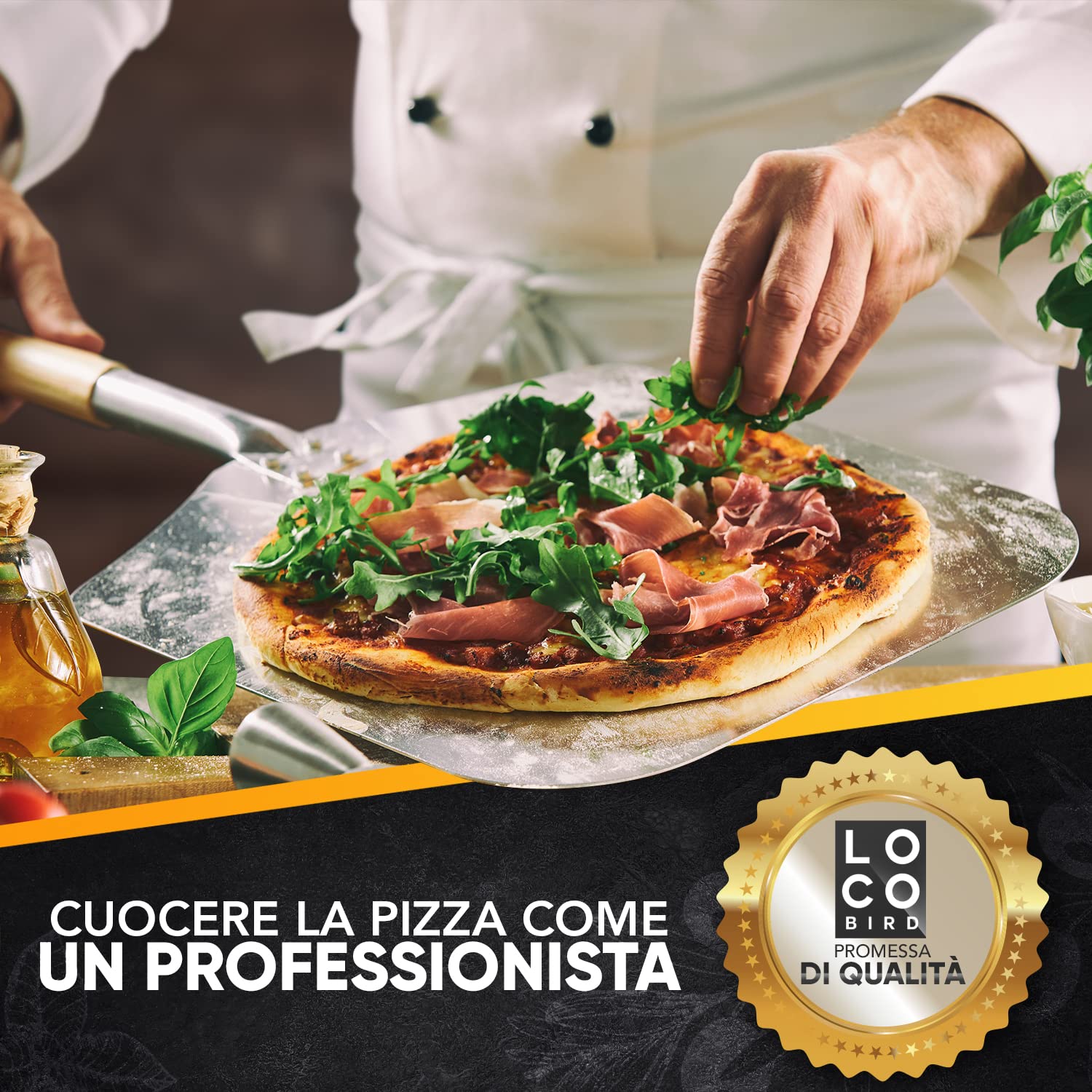 Loco Bird, pietra per pizza forno e barbecue a gas, con pala set da 3 pezzi, rettangolare in cordierite, pizze gustose come fatte Italia, libro di ricette (lingua italiana non garantita