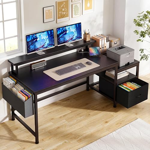 EnHomee Black Computer Desk with File Drawers