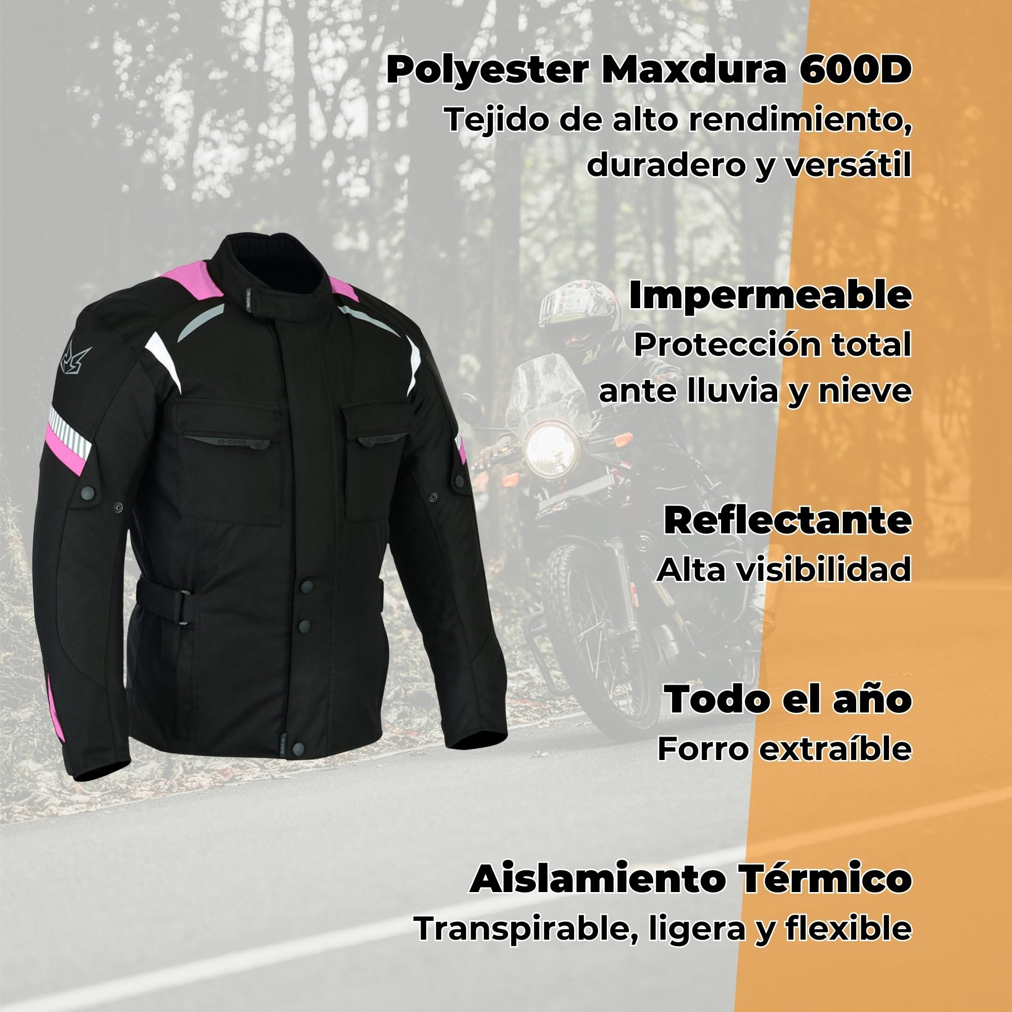 outletMOTARD Chaqueta Moto Mujer 4 Estaciones Impermeable con Protecciones CE incluídas y Forro Extraíble — view 2