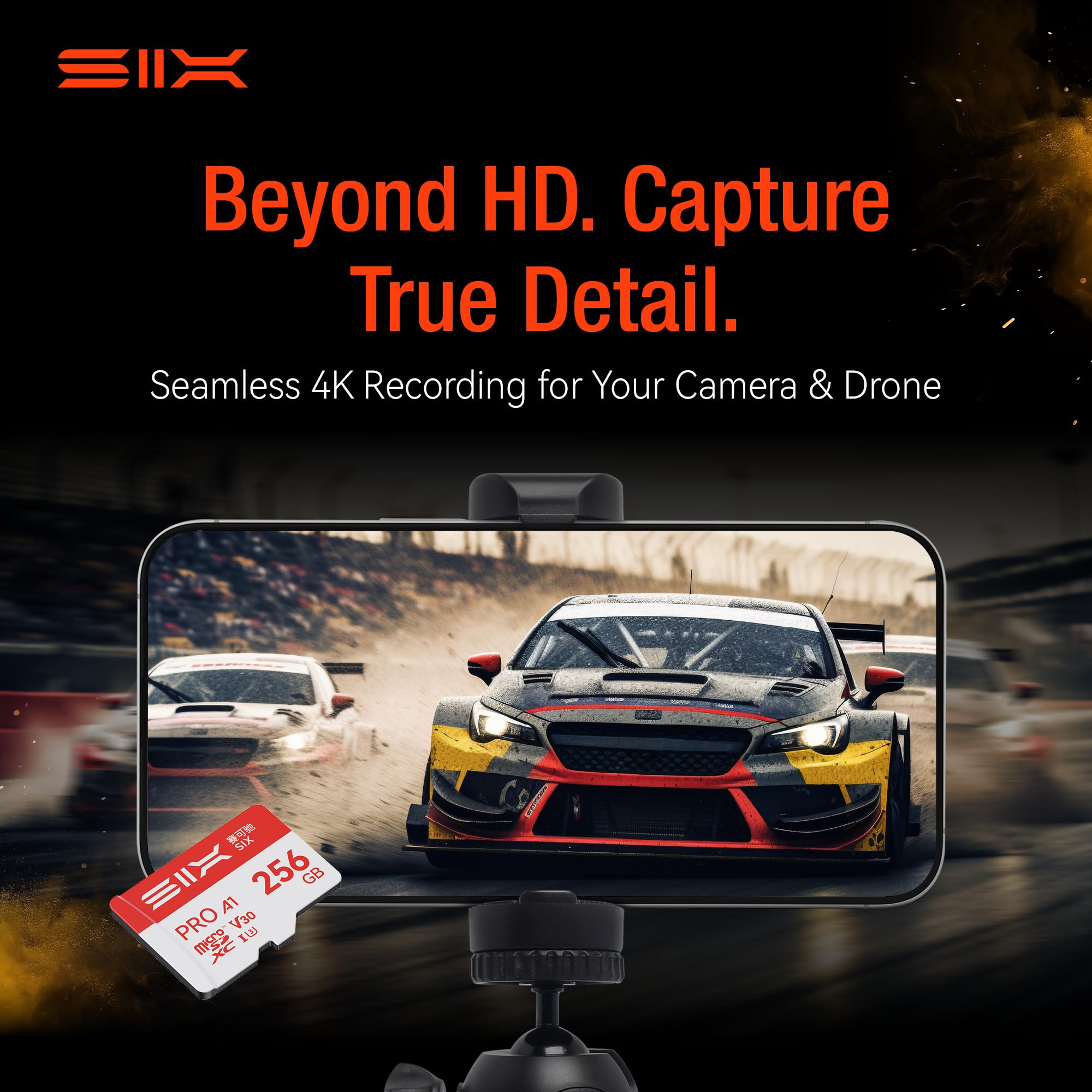 SIX Scheda Micro SD M100 256GB – Lettura fino a 100MB/s – A1, U3, V30, 4K UHD scheda di memoria microSDXC 256GB con adattatore per smartphone, tablet, dashcam, action camere, droni, console di gioco
