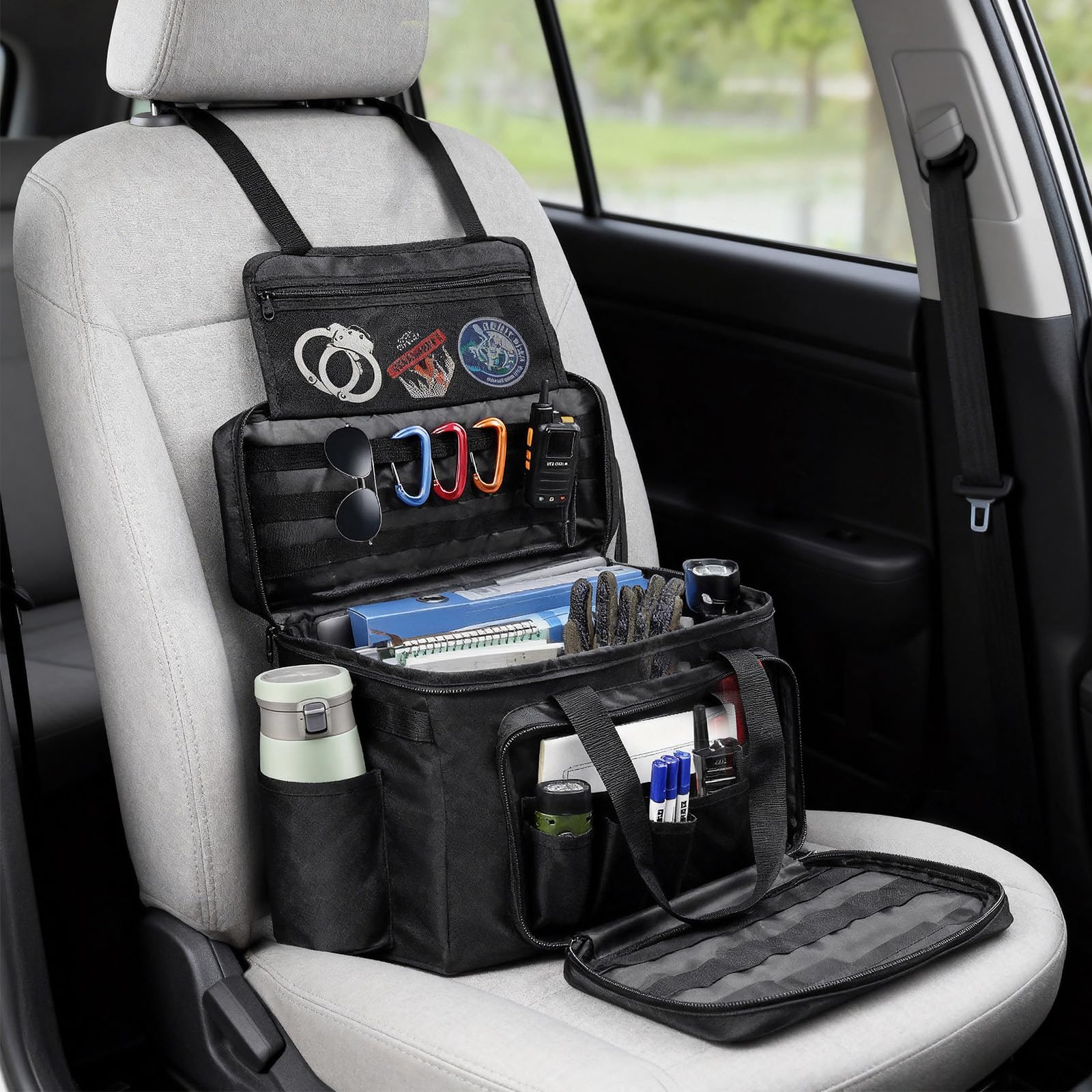 Polizei Tasche Taktische Tasche Range Bag, Waffentasche Molle Organizer Beifahrersitz Auto Vordersitz-Organizer Passend für Beifahrersitz, Reisetasche Militär mit Fach und Getränkehalter