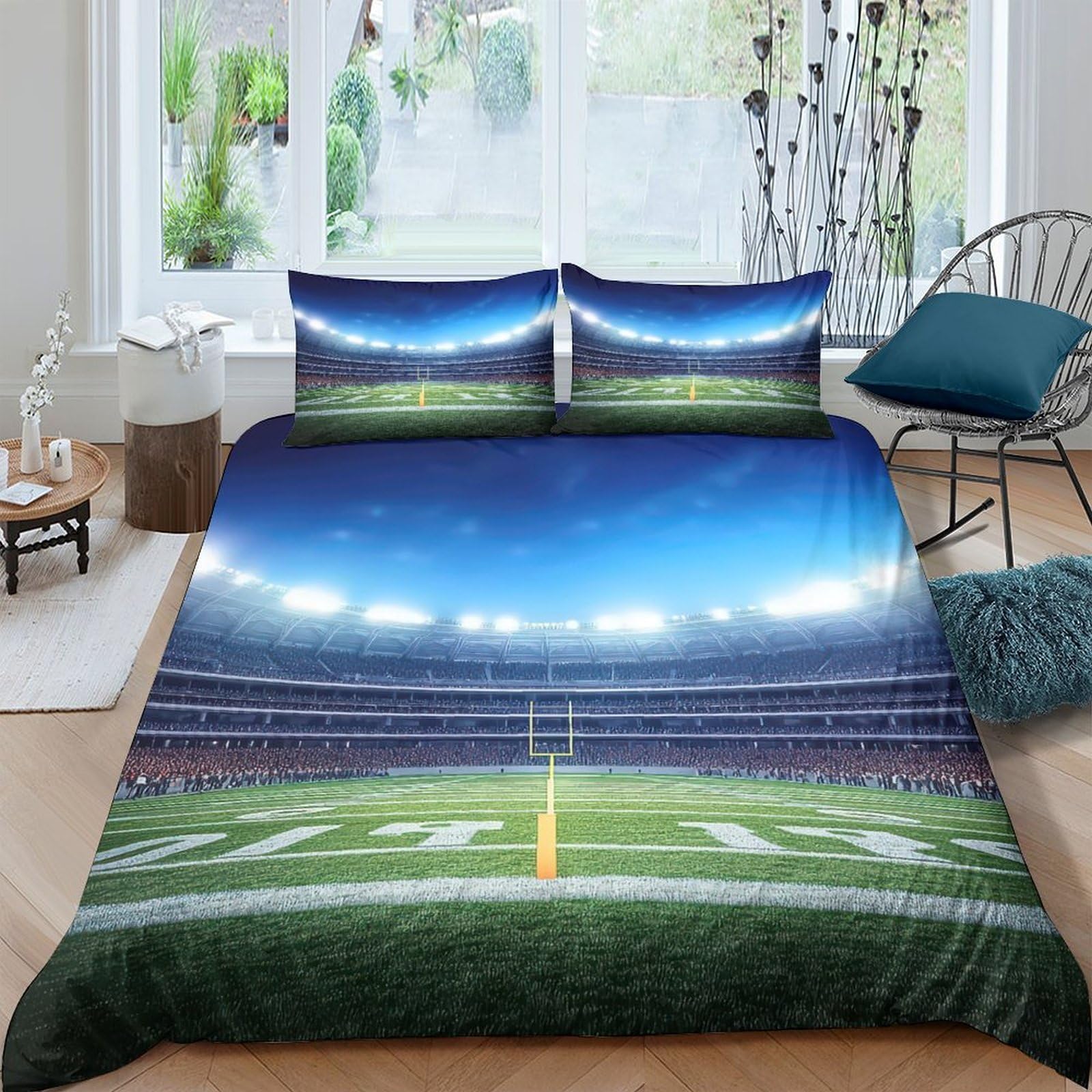 Ctjqhvkz Style-7 3D Printed Football Stadium Fitted Sheet Microfiber Soft Bed Cover Night Lights For Bedroom Guestroom Decor Single（135X200cm）