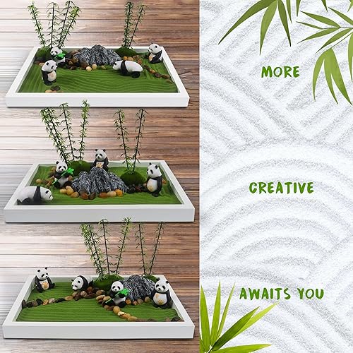Miniatura 6 de Panda Mini jardín zen para escritorio de 11 x 8 pulgadas, cuenco de arena automático zen para jardín, decoración de escritorio japonés, kit de