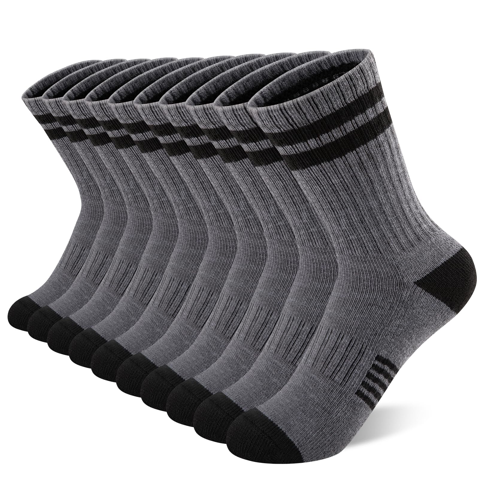 Comfoex10 Pairs Boys Crew Long Athletic Socks for 4-6 6-8 8-10 Years Old Kids Calf Sports Half Cushioned
