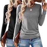 2 Pack Womens Tops Crewneck Soft Long Sleeve Shirts Fall Clothes Casual Tshirts Basic Tee