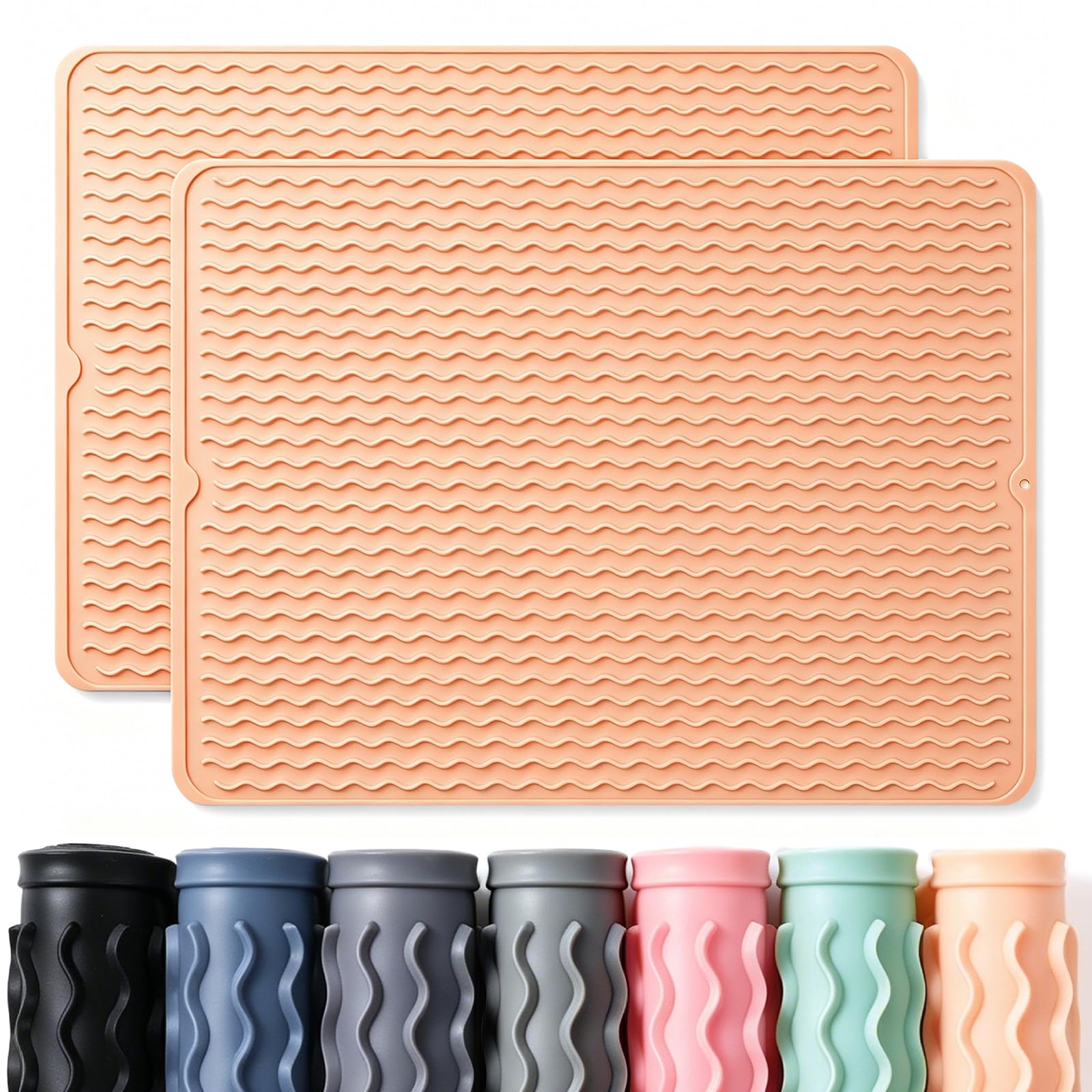 2 Pack Caketime Silicone Dish Drying Mat for Kitchen Counter Waterproof Place mats Sink Protector Stove Top Organizer Cooking Appliance Trays Dryer Rack Drainers Items Extra Large 24"x18" Beige
