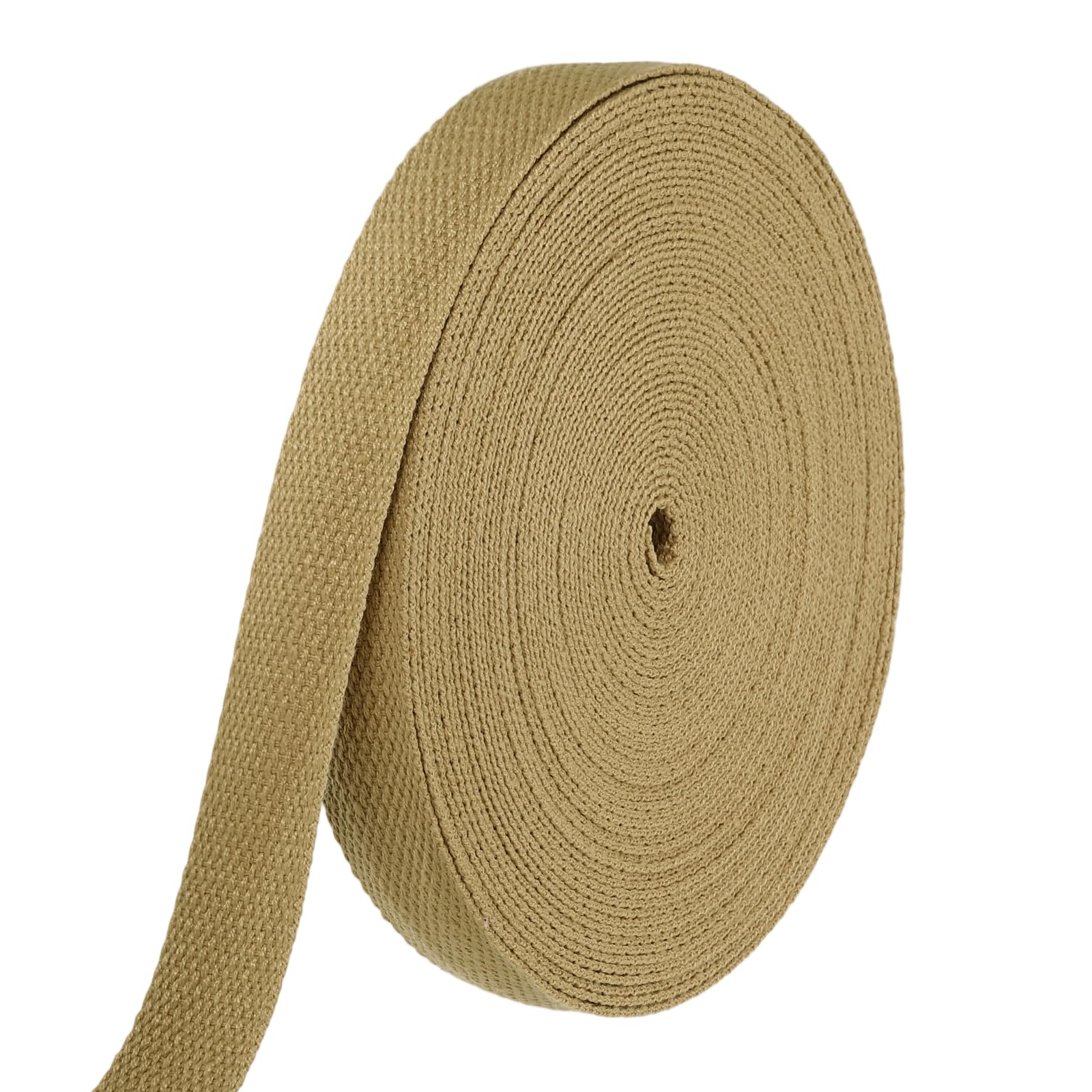 sourcing map Cotton Webbing 25mm x 14m (W x L) Polyester Cotton Weave Webbing Strap Twill Tape Ribbon for Art and Crafts Webbing Tote Bag Handles Cloth Belt Making Outdoor Supplies, Khaki