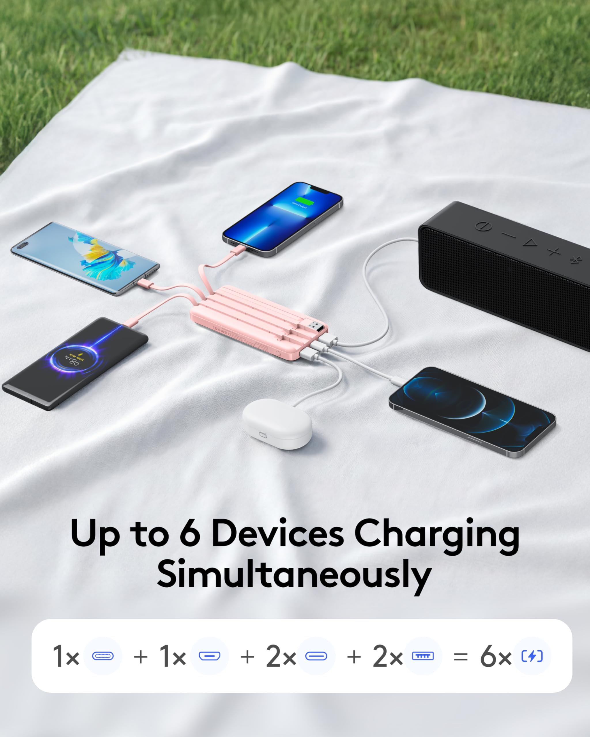 Orfeika Cargador portátil para teléfono, cargador portátil de 10000 mAh con cables integrados, batería esencial de viaje compatible con iPhone, Samsung, iPad, Google, tabletas, etc
