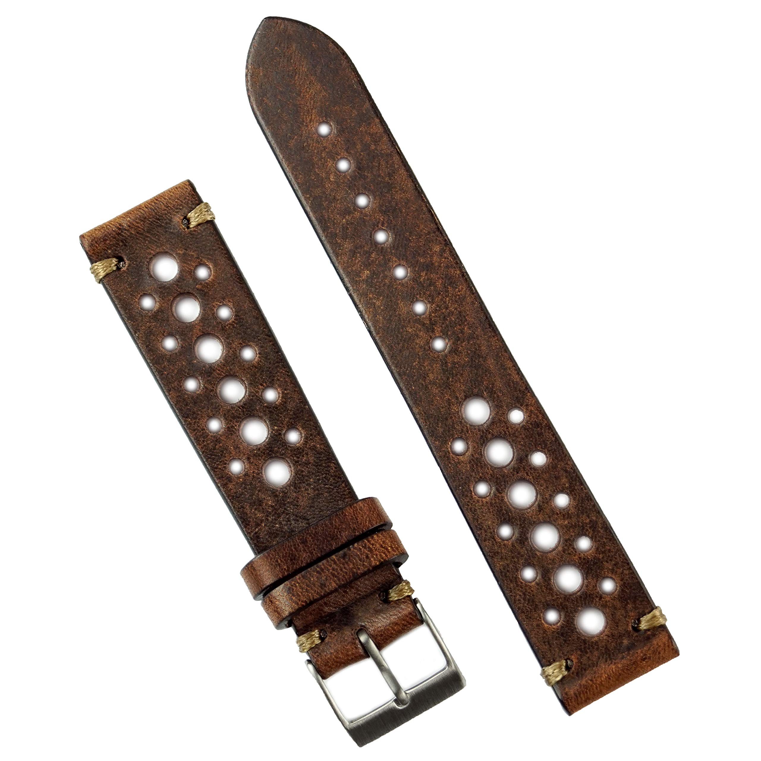 B & R Bands 22mm Chestnut Classic Vintage Racing Watch Band Strap - Medium Length
